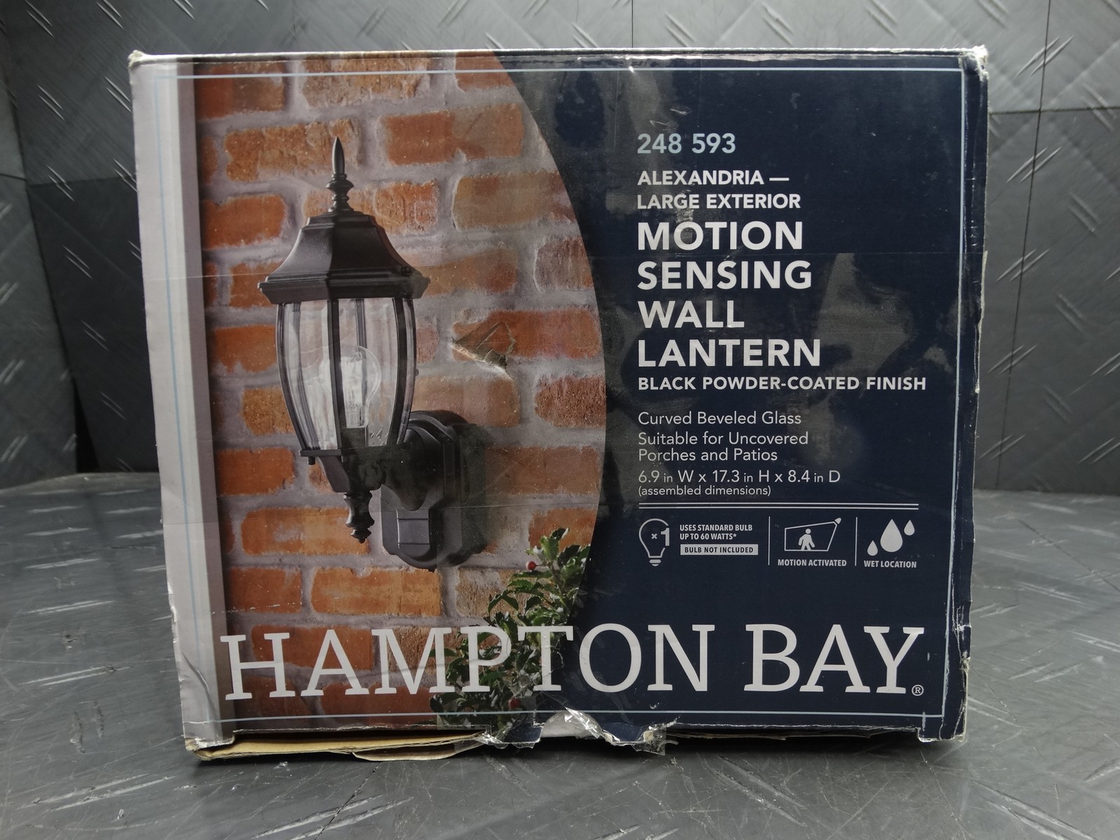 Hampton Bay Alexandria 17.3 in. 1-Light Matte Black Outdoor Wall Lantern Sconce