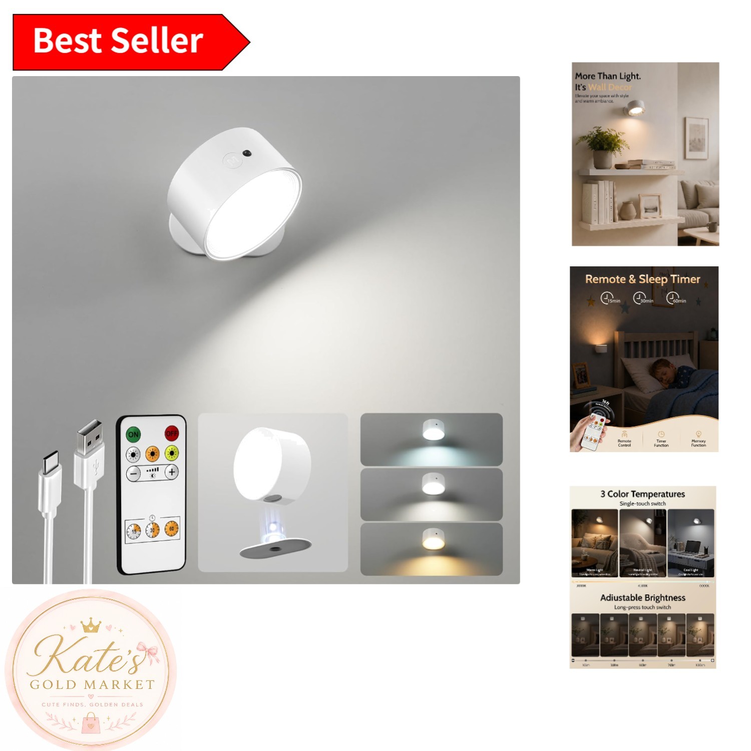 Dimmable LED Wall Mounted Lights – Rechargeable Touch Control Sconces for Home