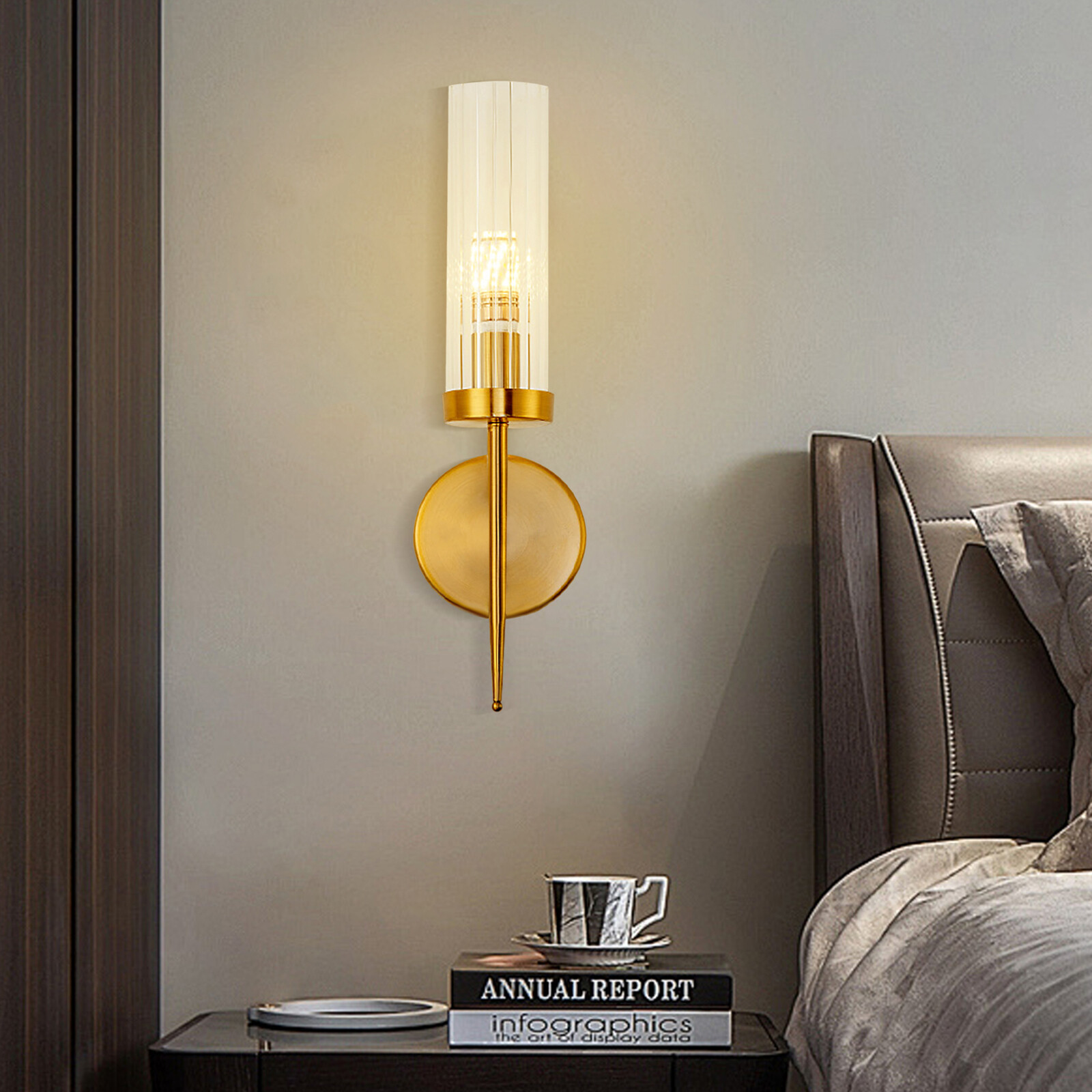 Modern Wall Light Indoor Wall Sconce Lamp Glass Lampshade Bedroom Hallway Gold