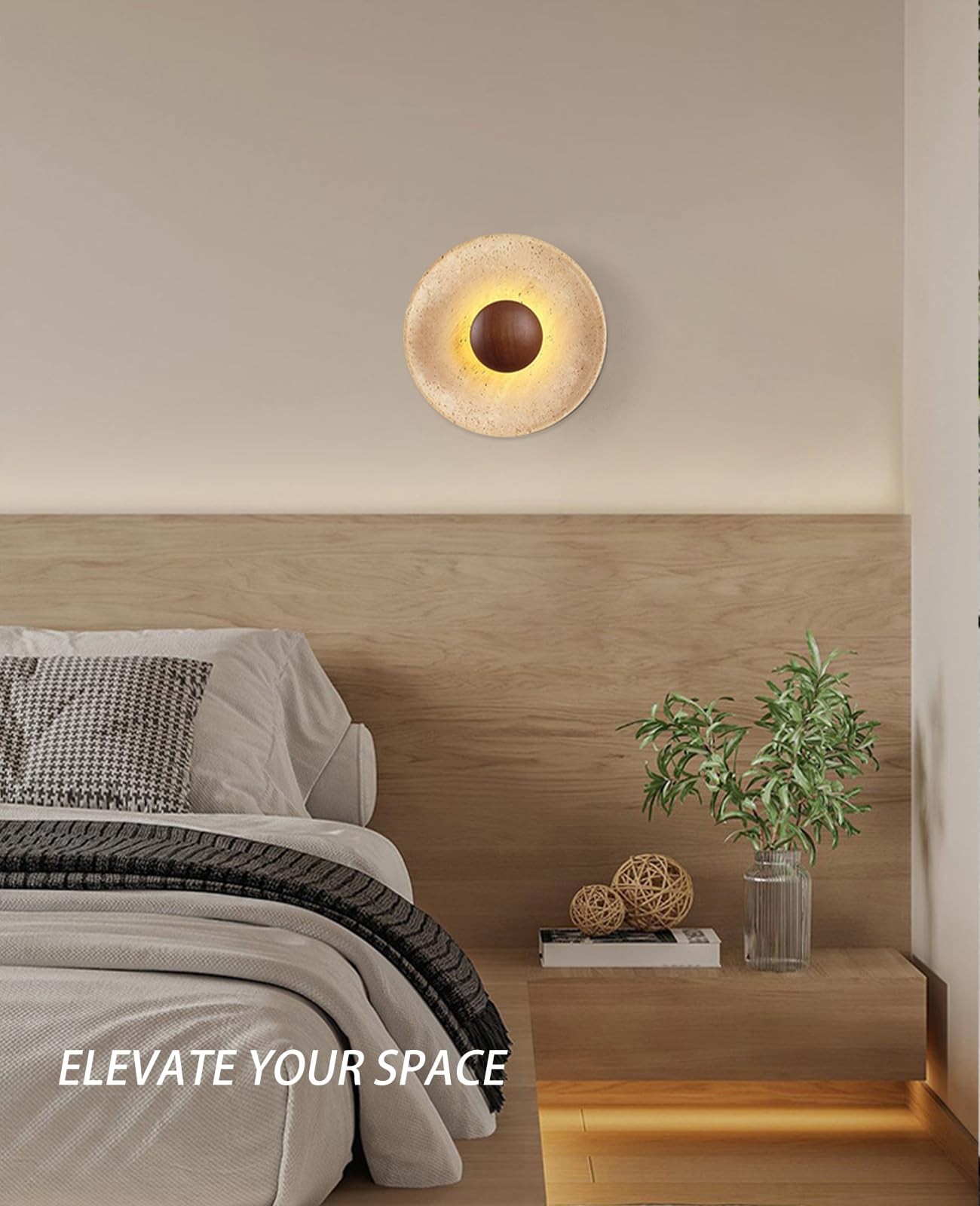 OROILUPU Yellow Travertine Wall Sconce Natural Retro Wabi sabi Marble Round W…