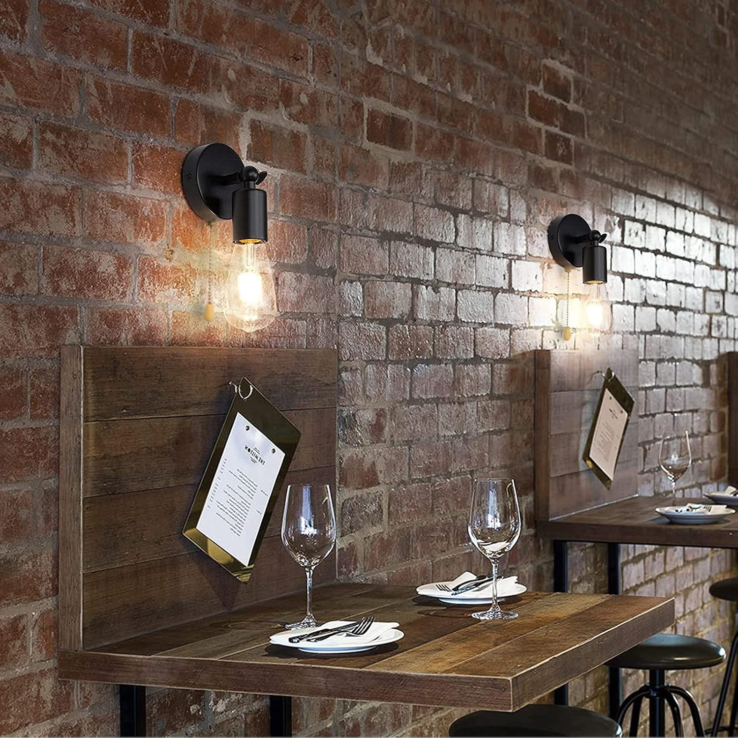 2 Pack Adjustable Wall Sconce with Pull Chain Switch Hardwired E26 | Mini Wall