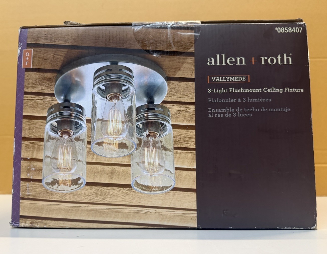 Allen + Roth Valleymede 12in 3 Light Flushmount Ceiling Fixture Brushed Nickel