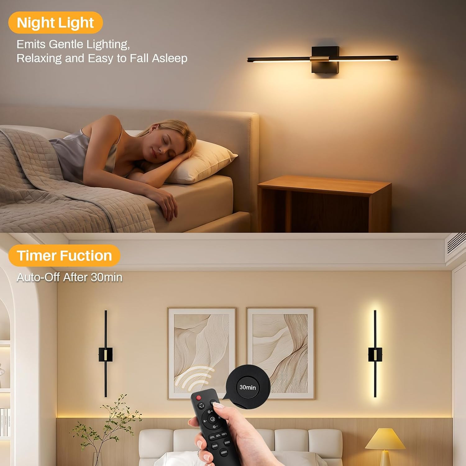 Battery Operated Wall Sconces with Remote, 3 Color Temp, Set of 2, Gold