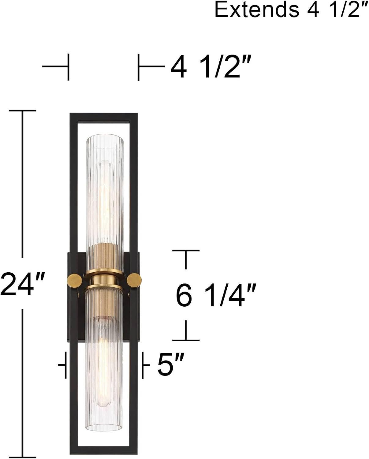 Matte Black & Brass 2-Light Wall Sconce with Antique Glass Shade for Indoor Use