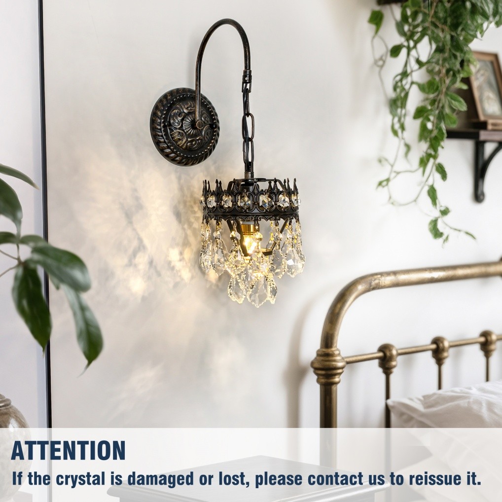 Antique Wall Sconces Lamp Wall Lighting Fixtures with Hanging Crystals Dimmable