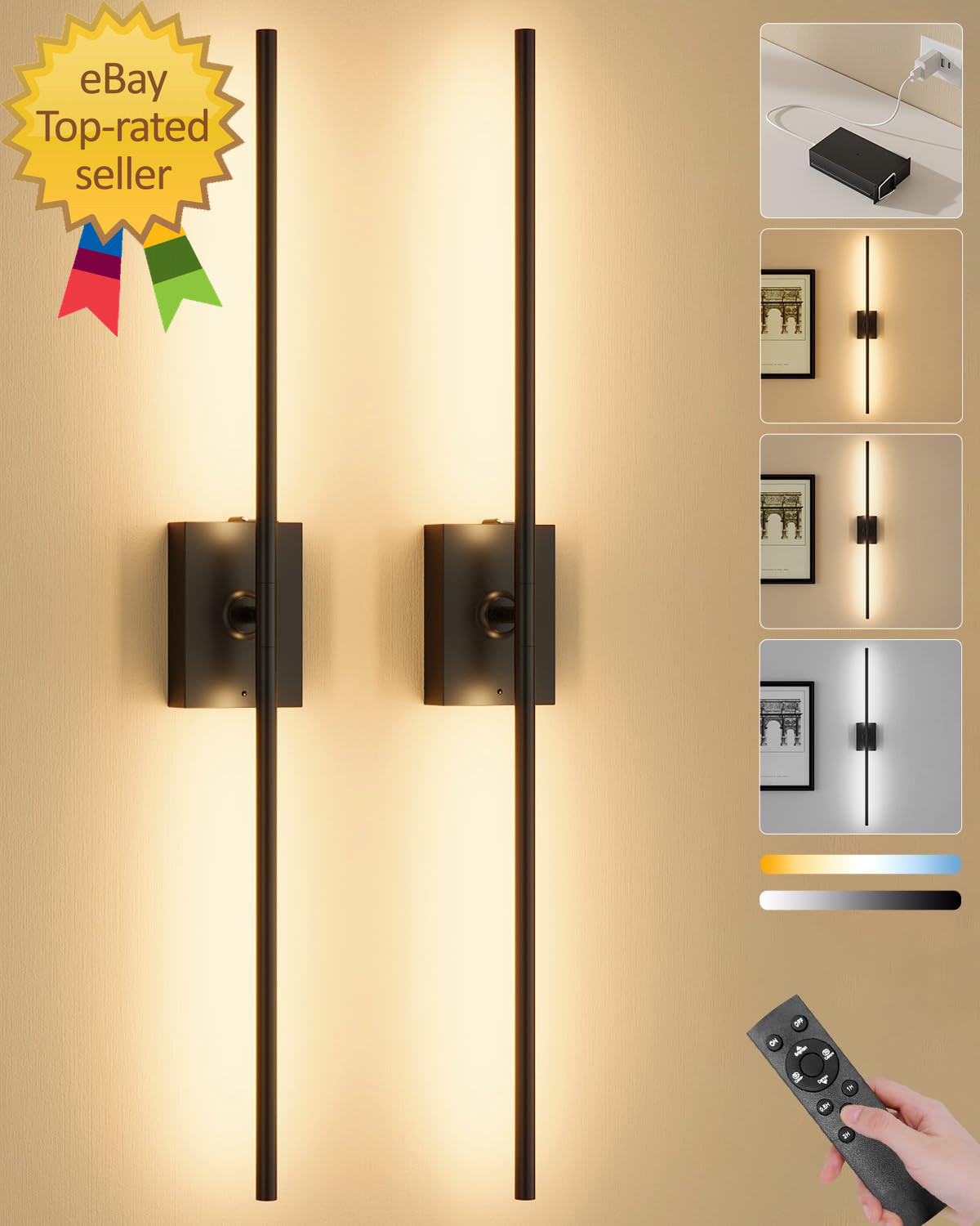 Battery Operated Wall Sconces Set of 2 10000Mah Wireless Rechargeable 3000k