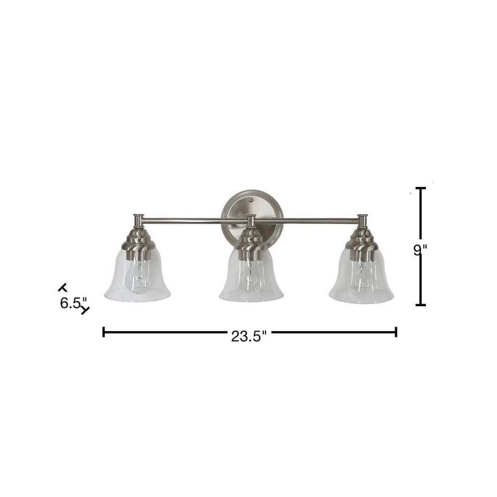 Hampton Bay Marsden 23.5 in. 3-Light Brushed Nickel Vanity Clear Glass Shades