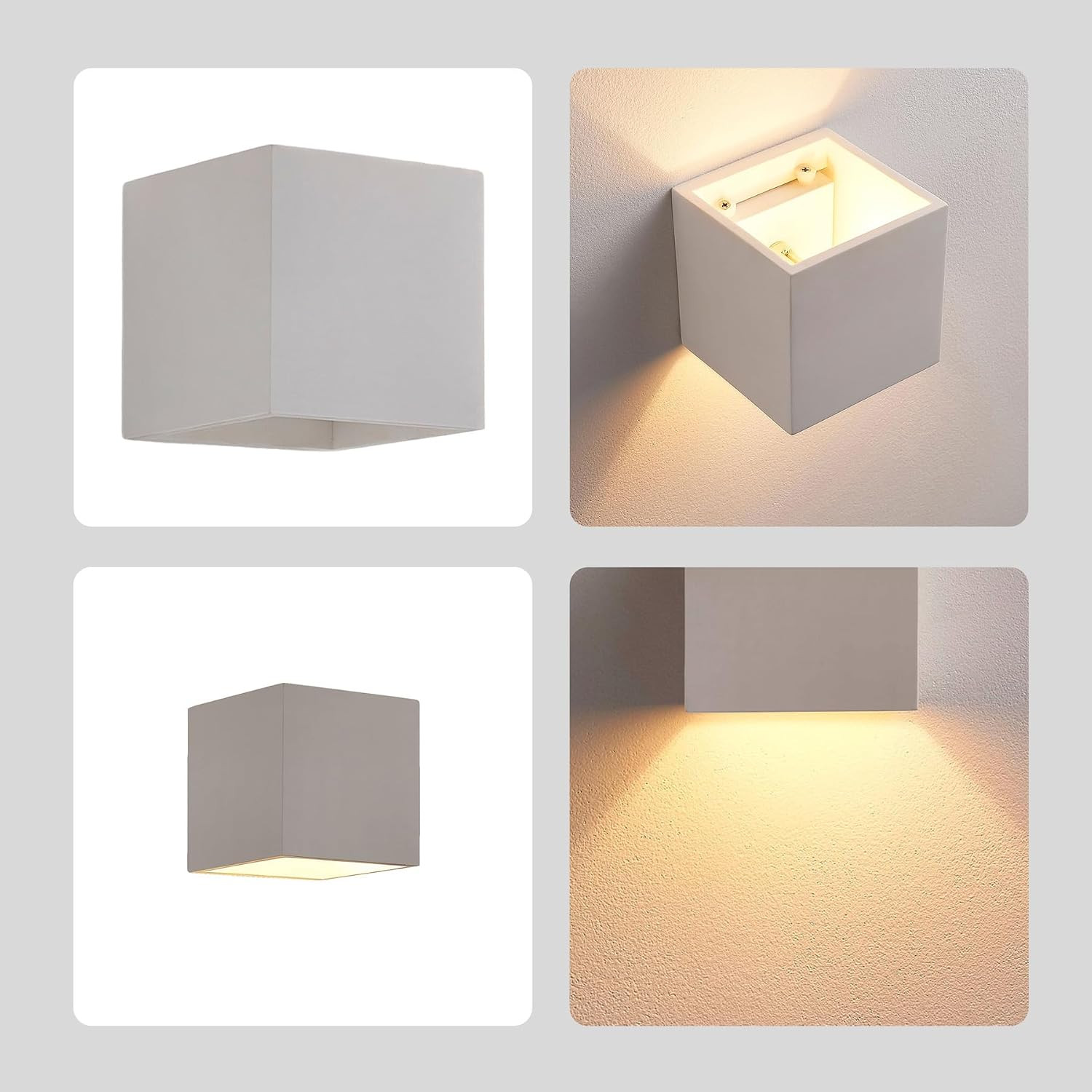 Modern 4.5″ White Plaster Cube Wall Sconce Light for Bedroom & Living Room