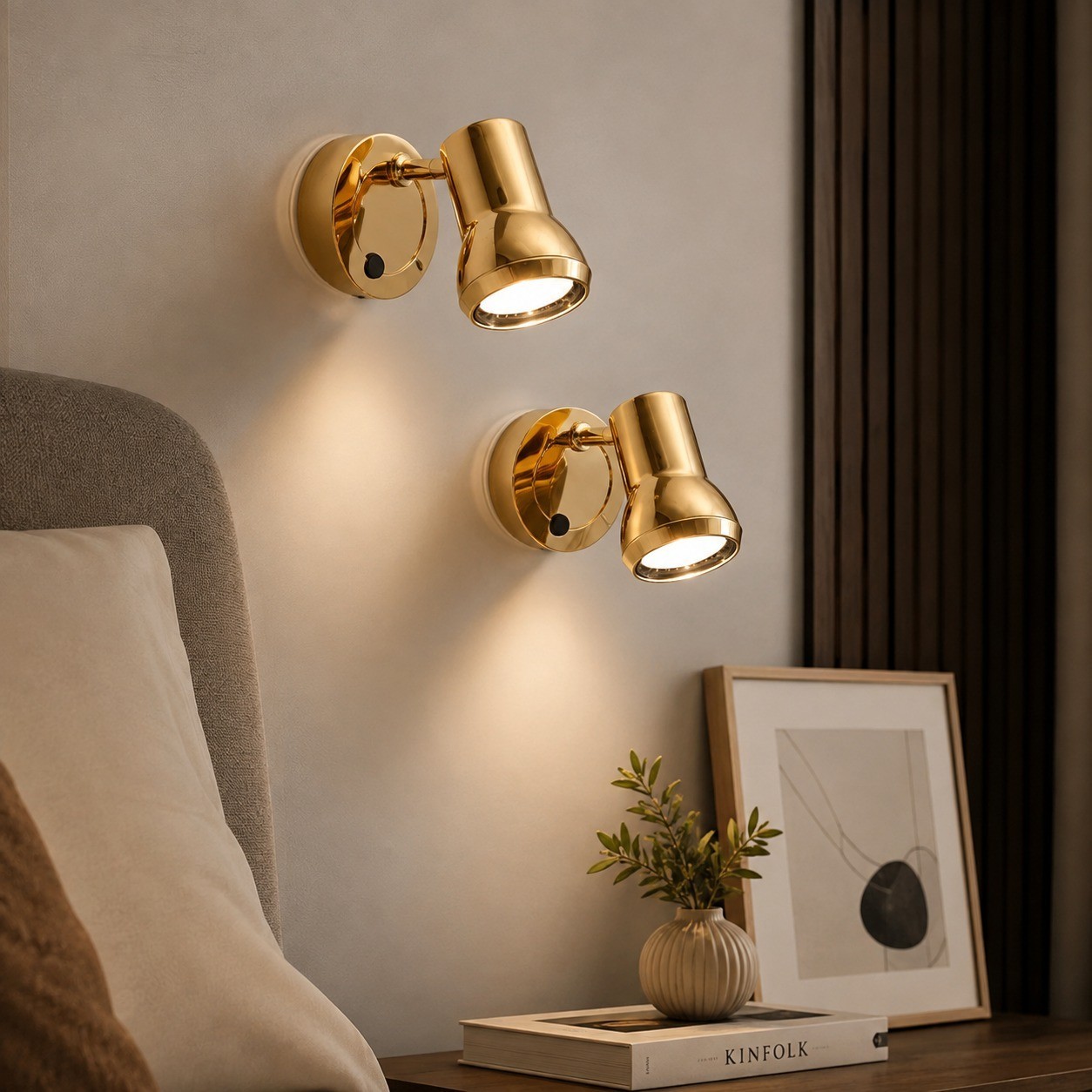 Modern Gold Wall Sconce, Adjustable Spotlight Bedside Lamp, Minimalist Lighting