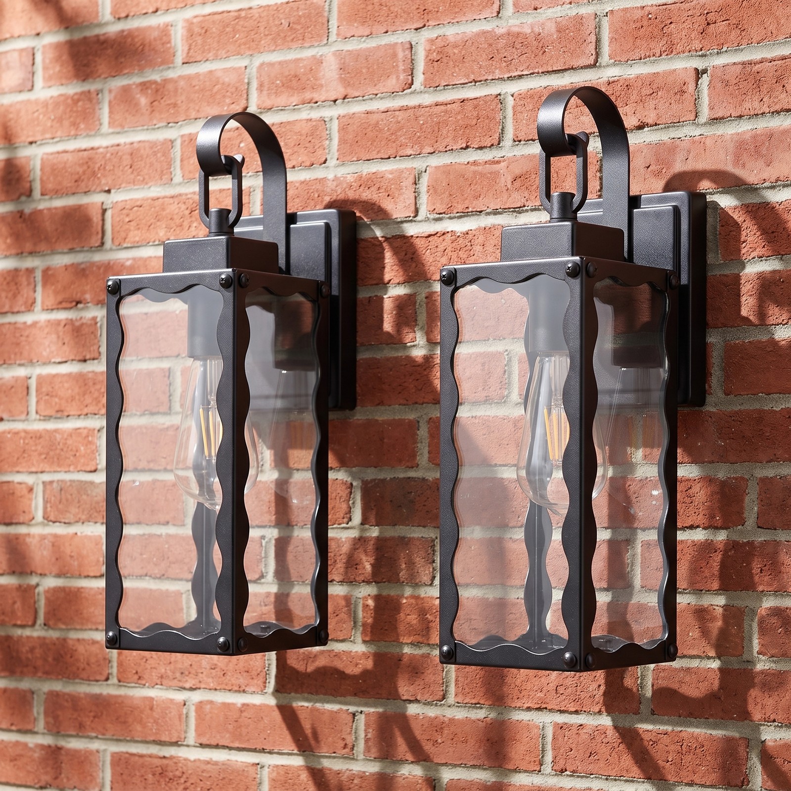 2 Pack 15″ Outdoor Wall Light Glass Porch Exterior Mount Sconce Black Fixture