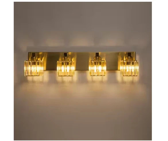 EDISLIVE Orillia 27.5 in. 4-Light Gold Bathroom Vanity Light with Crystal Shades