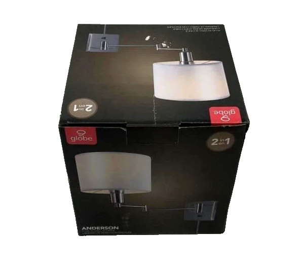 Anderson 1-Light Brushed Steel Plug-In or Hardwire Wall Sconce with White Fabric
