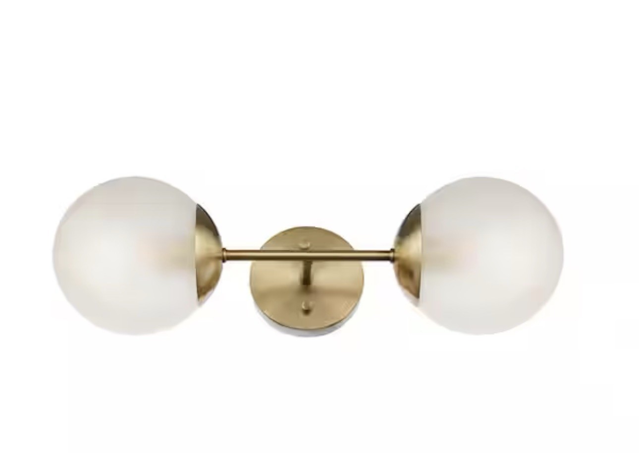 Globe Celestia 19.5 in. 2-Light Matte Brass Wall Sconce Light with Frosted Glass