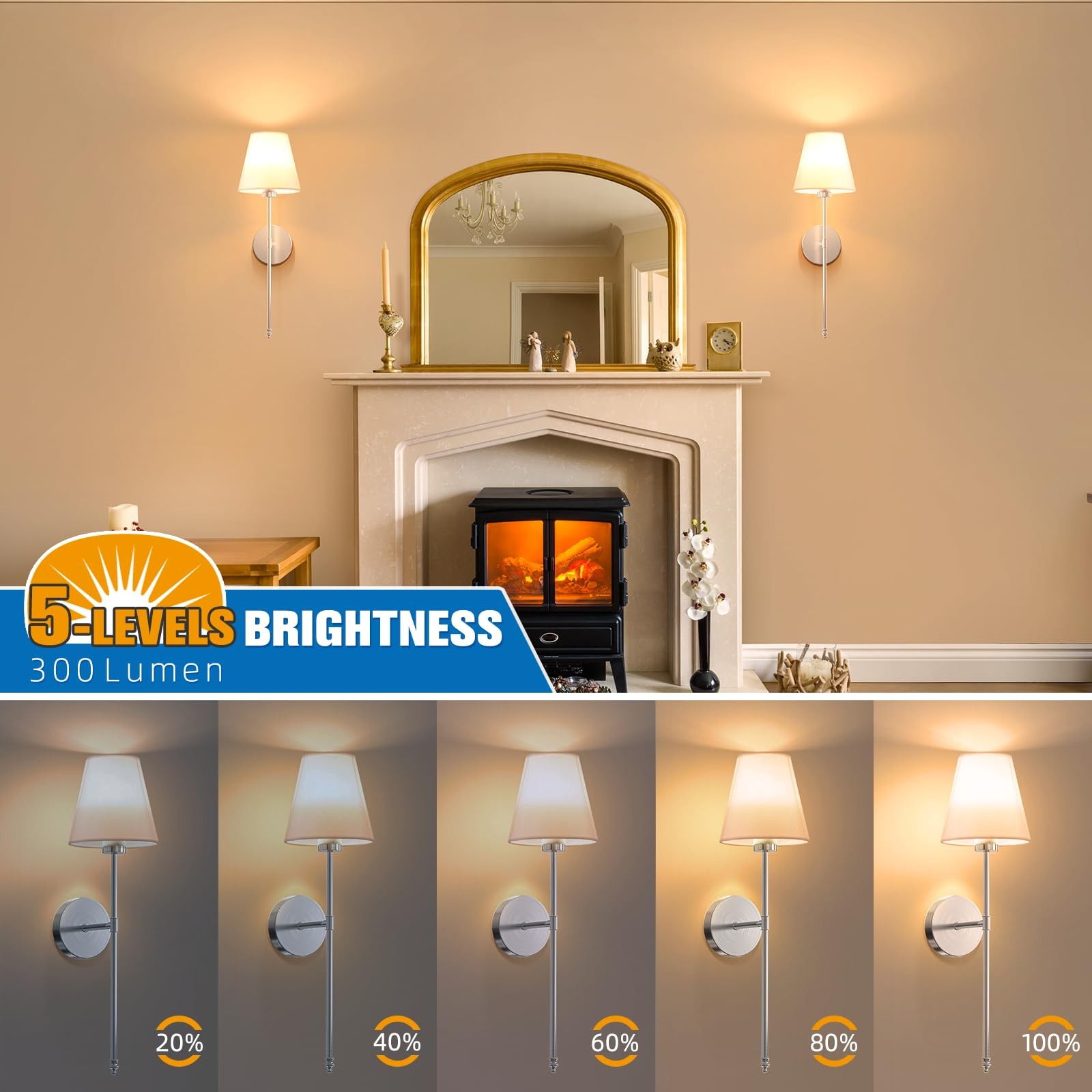 NIORSUN Battery Operated Wall Sconce Set of 2,Brushed Nickel Rechargeable Wall L