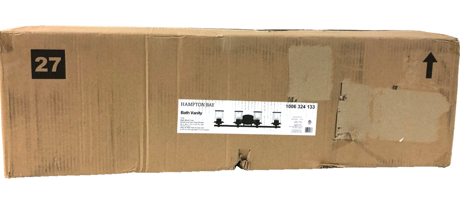 Hampton Bay Truitt 32.1 in. 4-Light Matte Black Bath Vanity Light New