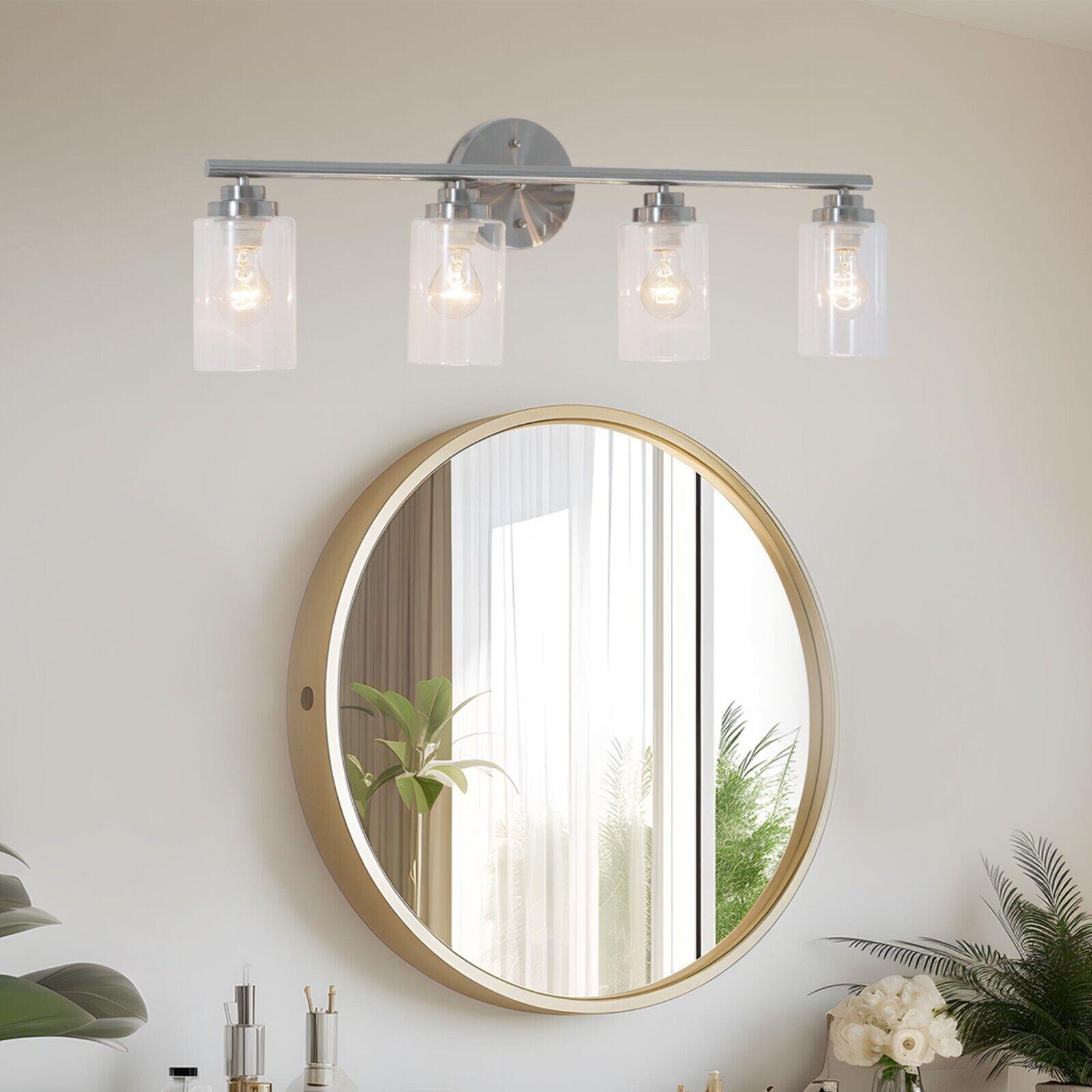 Silver Vanity Wall Lamp Bathroom Wall Light Over Mirror 4-Light Wall Sconces