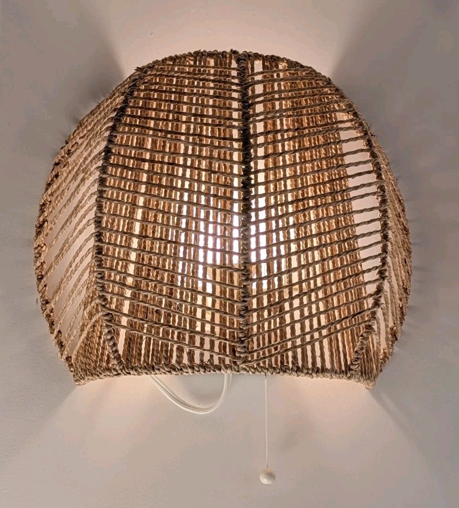 IKEA MÅNALG Wall Lamp Sedge Handmade Natural Material 11″x14″ W/Light Bulb New