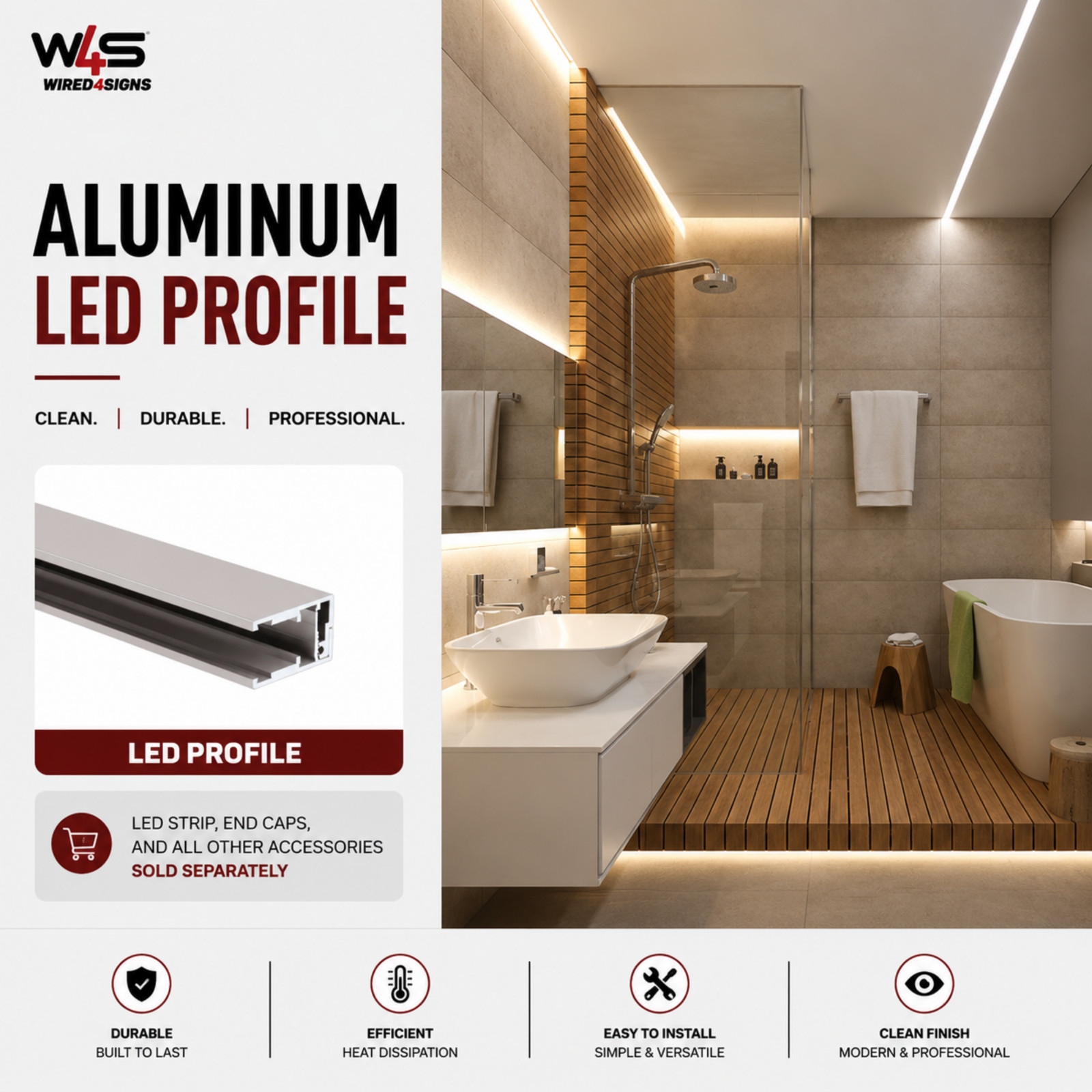 Wired4Signs LED Profile Extrusion Klus KRAV-05IN Edge-Lit Glass Panels Aluminum