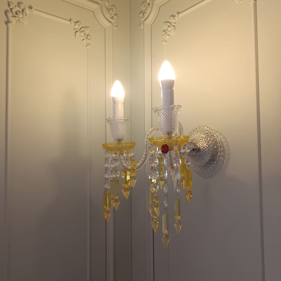 Luxury Decorative Wall Sconce Lamps Yellow Transparent Crystal Wall Lamp-2 Light