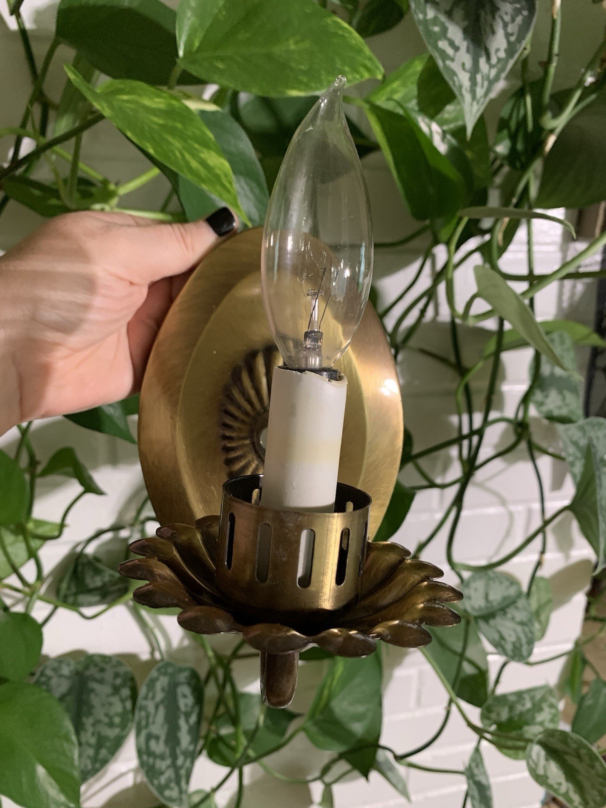Vintage Lavery & Co Brushed Brass Wall Sconce W Glass Hurricane,9”H, Wired Works
