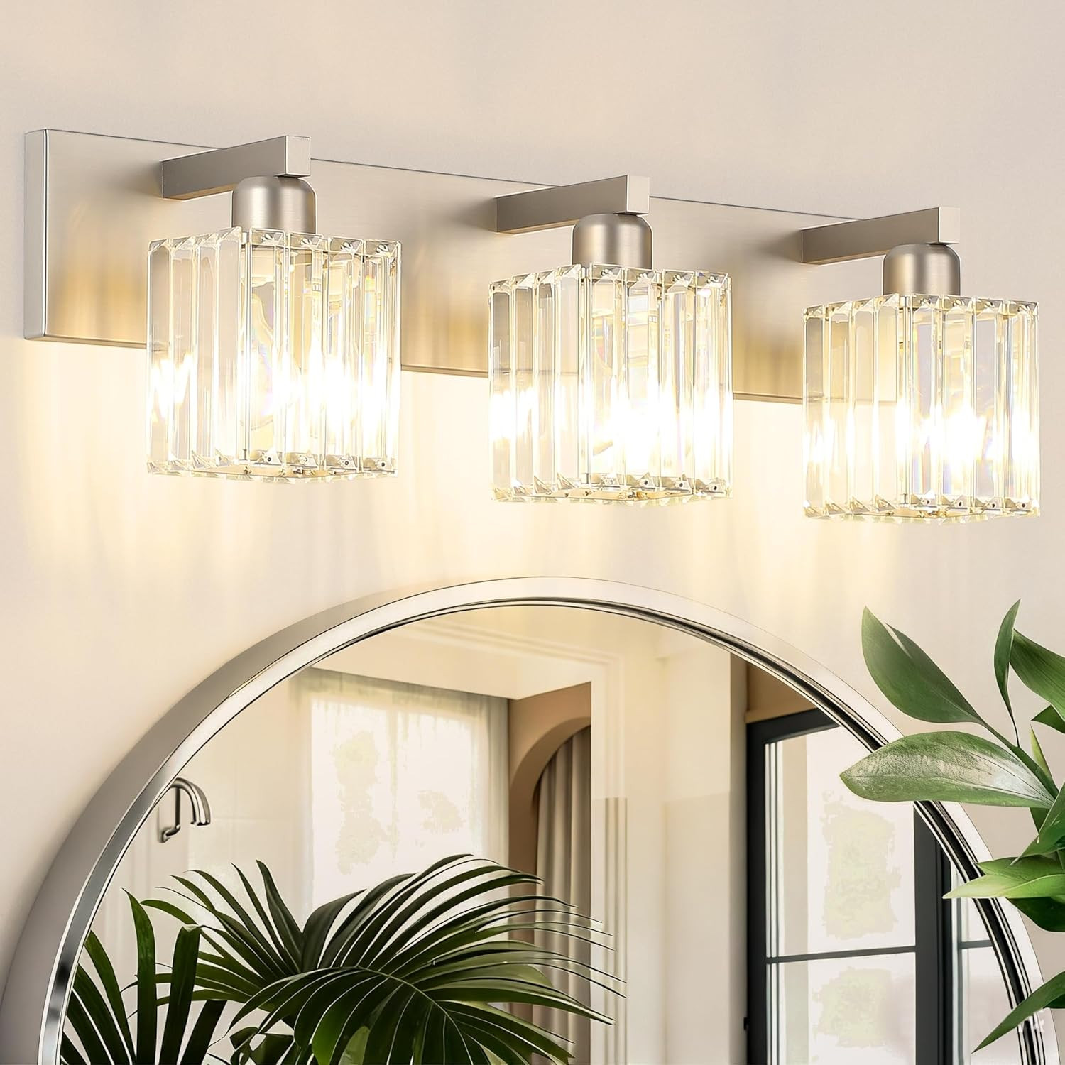 Brushed Nickel Vanity Light Bathroom Lighting Fixtures 3 Light Crystal Modern Ba