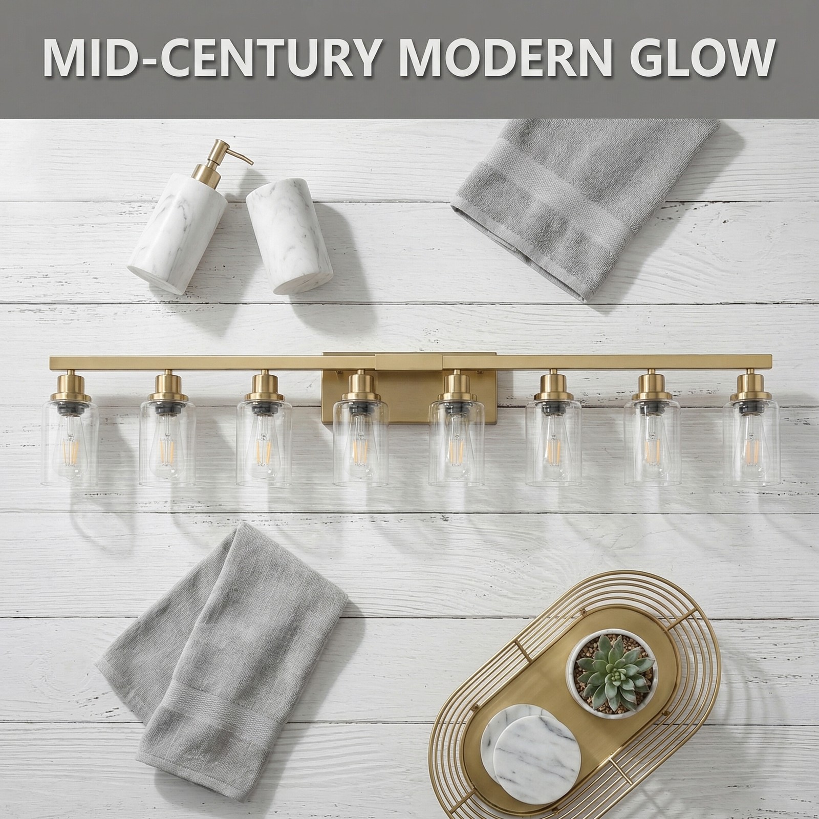 51» Vanity Light Gold Modern 8 Lights for Bathroom Mirror Wall Sconce Fixture