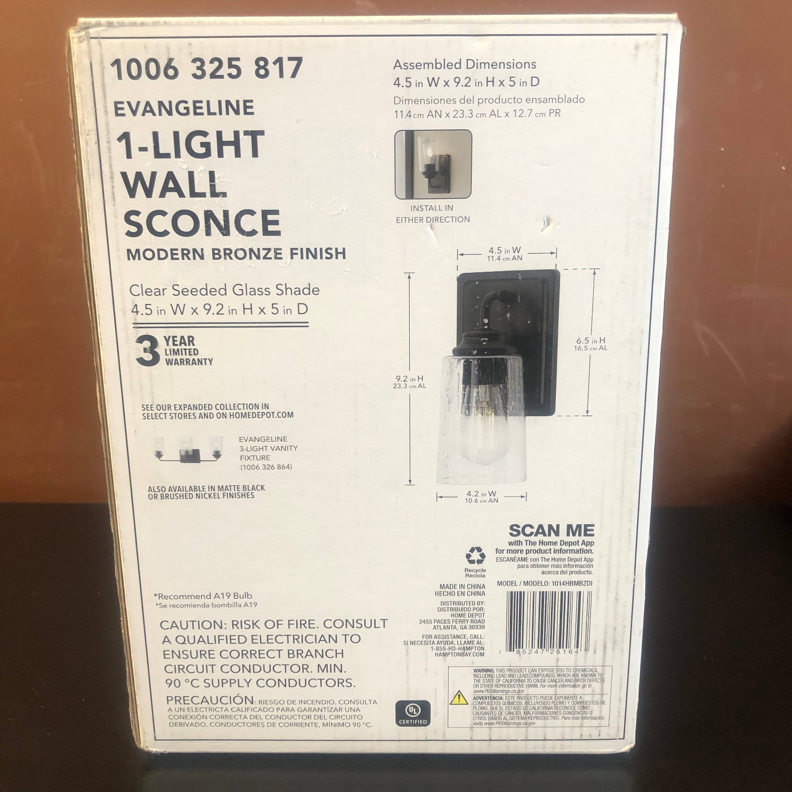 Hampton Bay Evangeline 4.5-in 1-Light Modern Bronze Indoor Farmhouse Wall Sconce