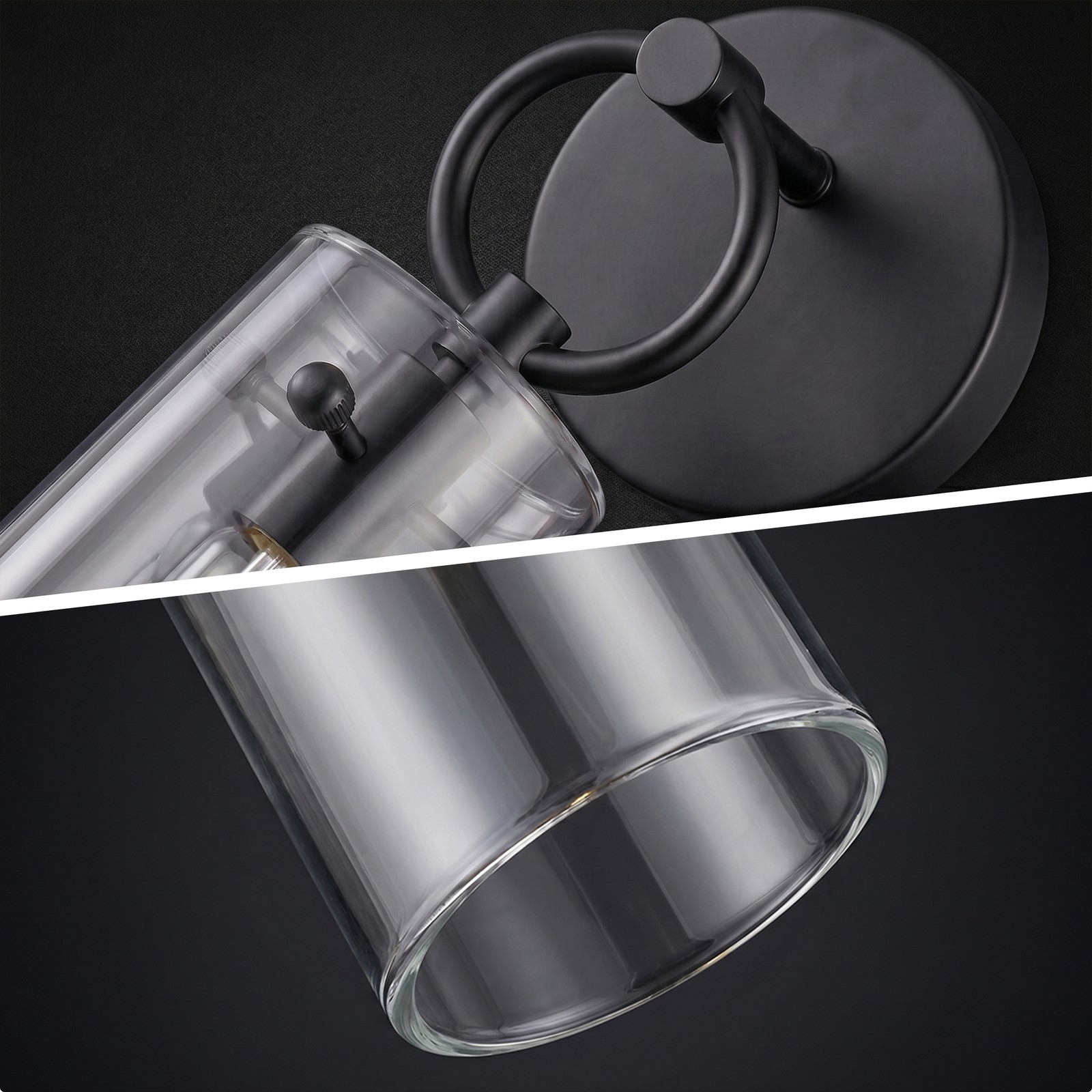 2PCS Matte Black Wall Sconce Light Fixture with Clear Glass Cylinder Shade