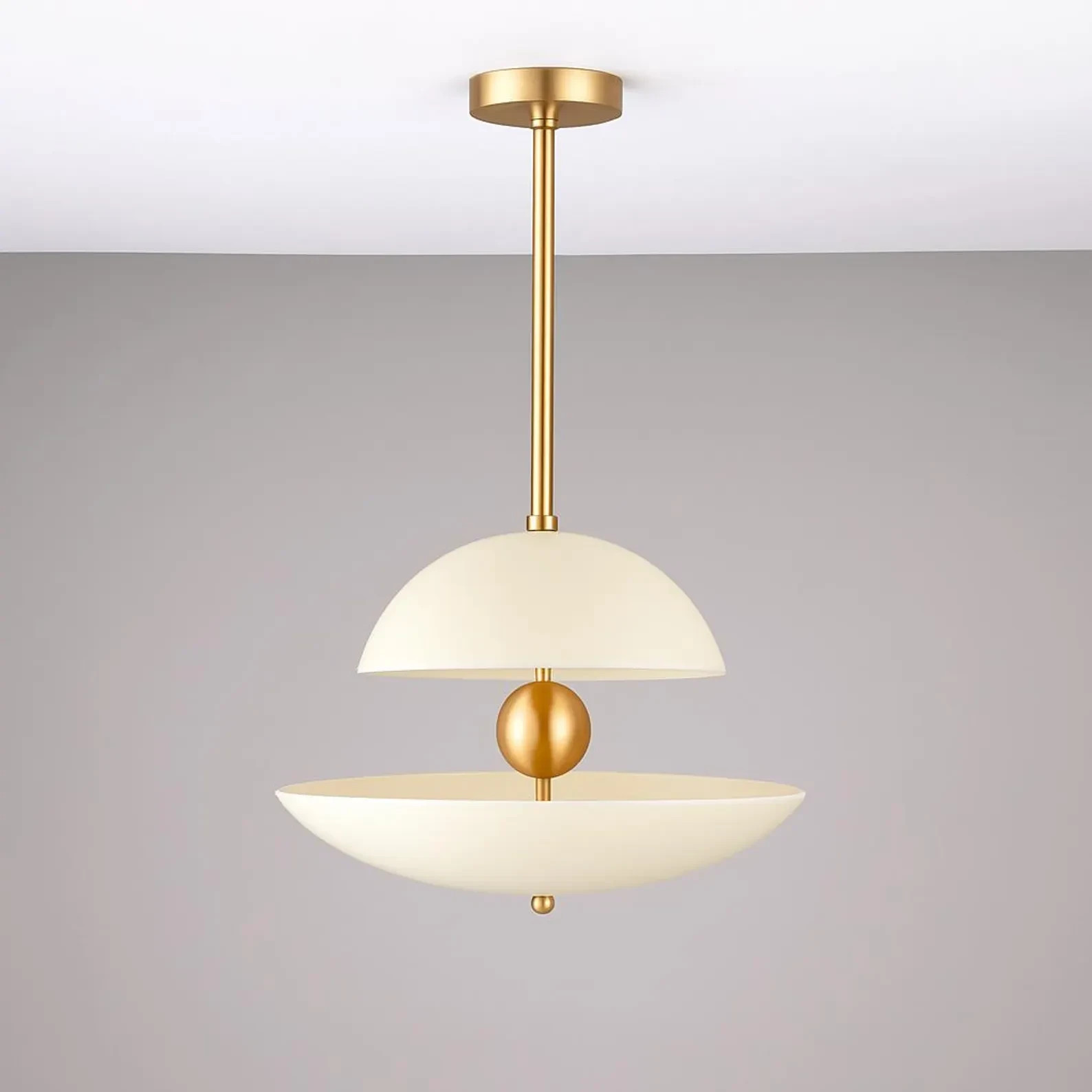 Mid Century Sputnik Chandelier: Raw Brass 6-Light Cosmic Hanging Pendant