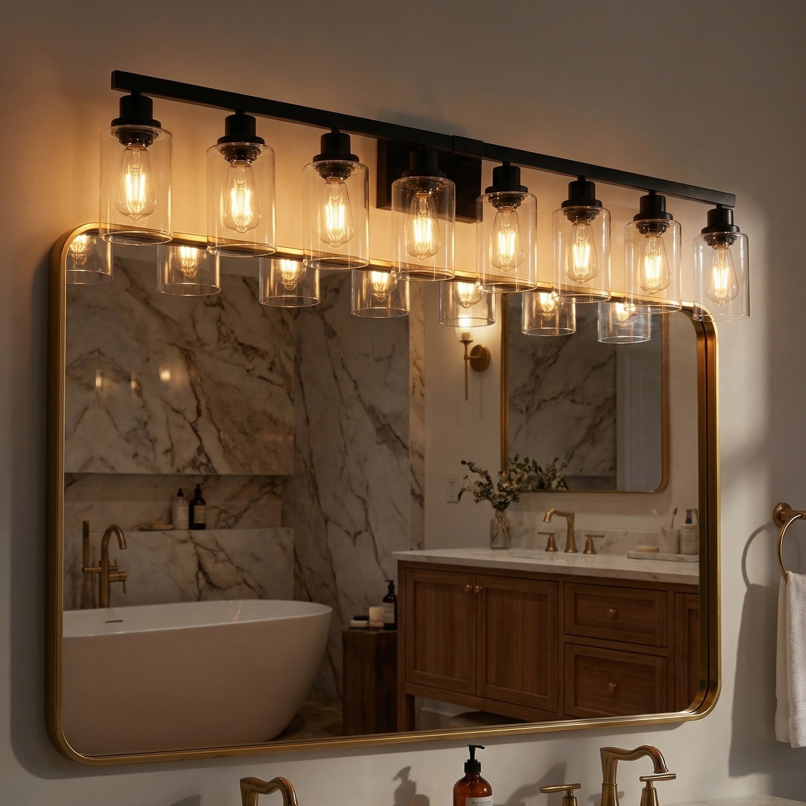 Vanity Light 51 inch Modern Black 8-Lights Wall Sconce Bathroom Mirror Fixture