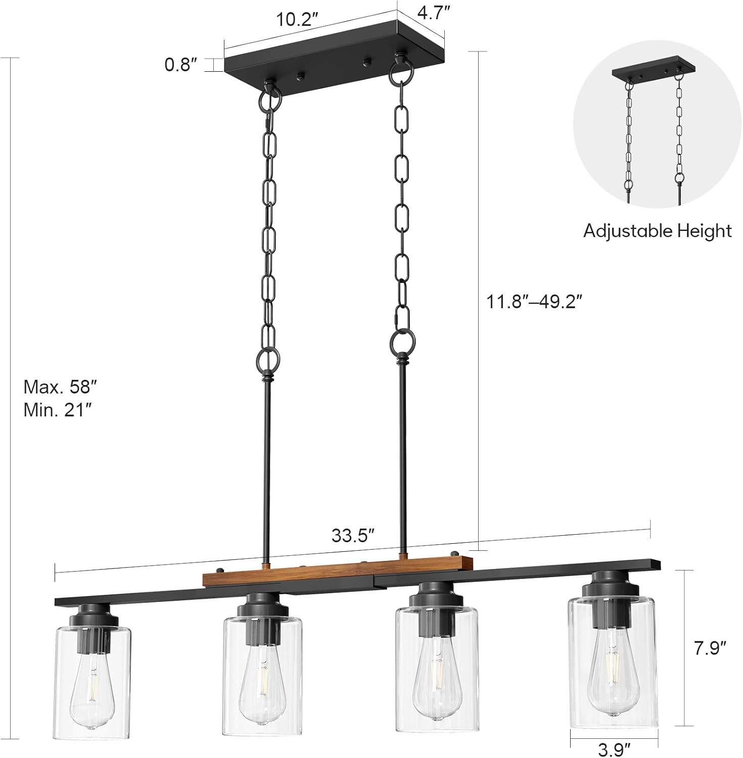 VONLUCE Dining Room Light Fixture Over Table, 4-Light Kitchen 4-Light, Black
