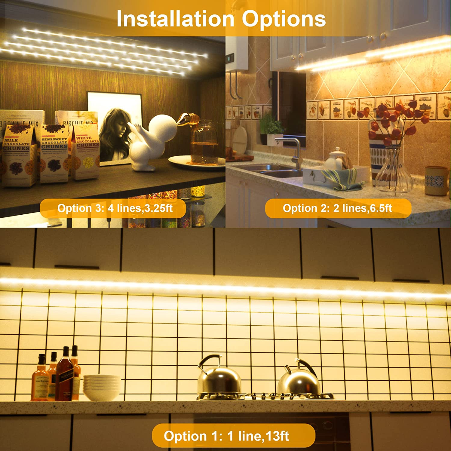 under Cabinet Lighting Kit – 8 PCS, 2700K Warm White Flexible LED Strip Lights w