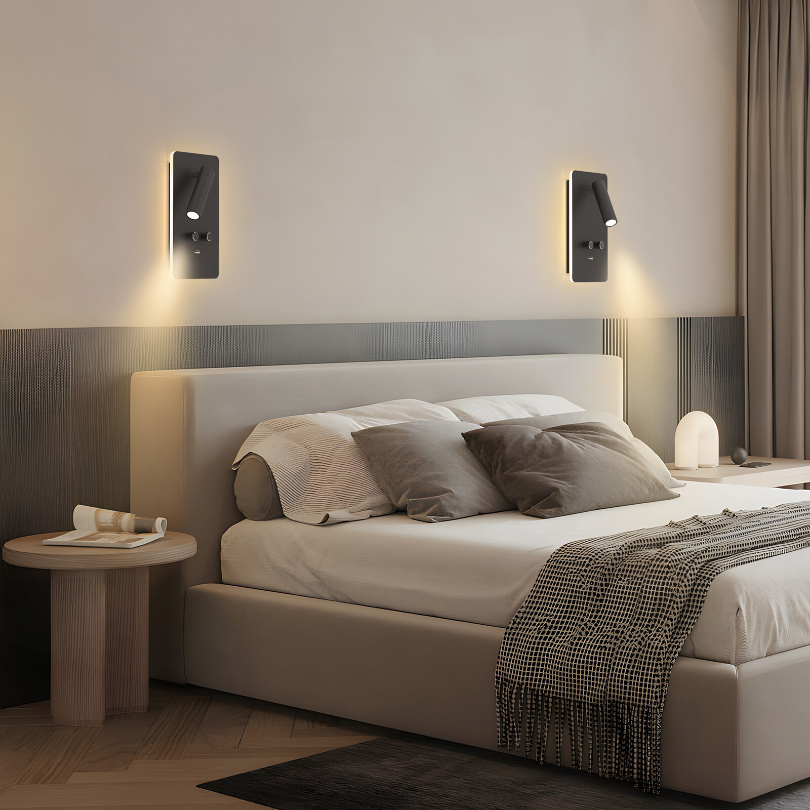 Plug in LED Wall Sconce Backlighting Dimmable Reading Spot Bedside Lamp USB Port
