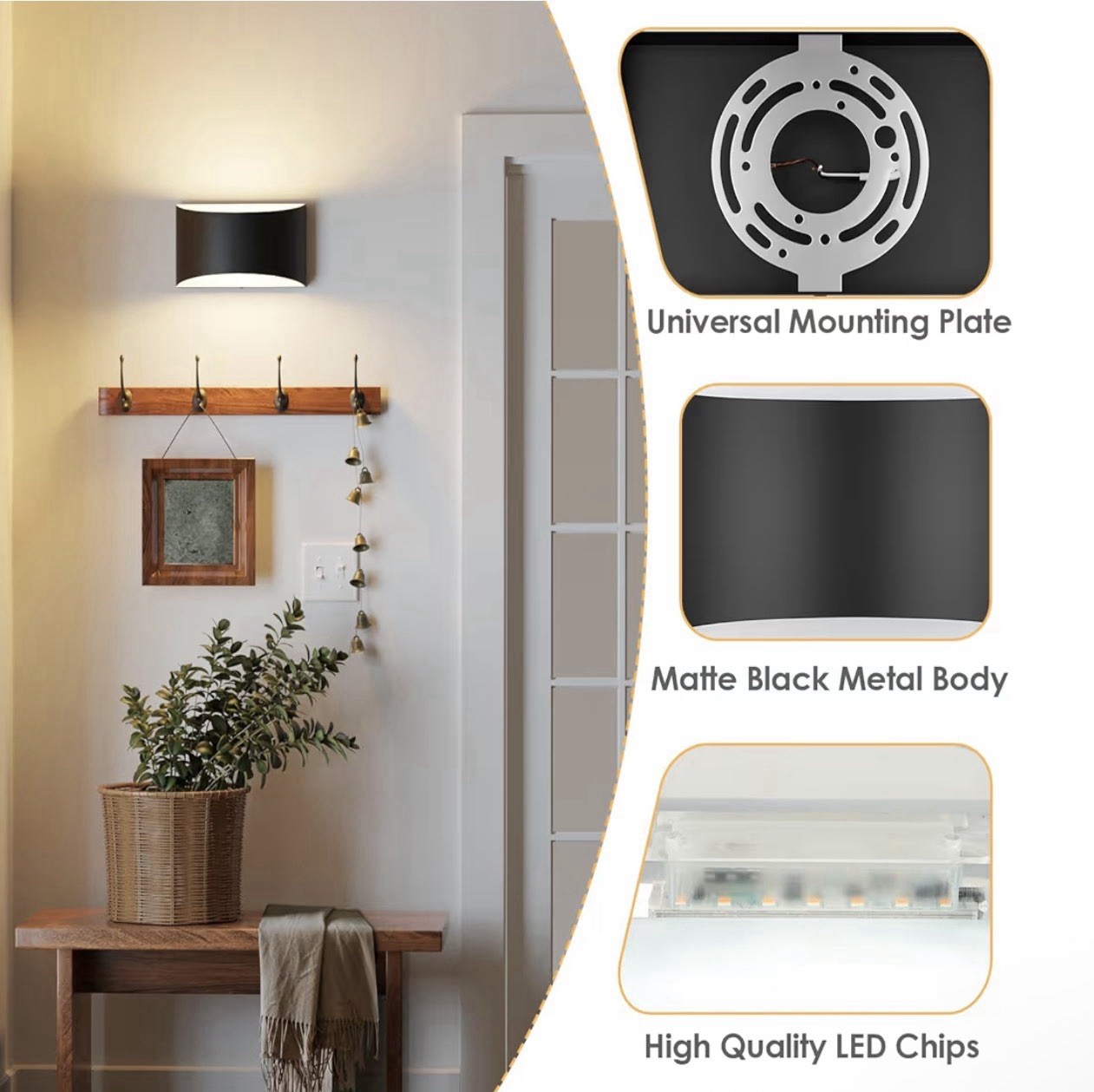 Modern LED Wall Sconces, 3000K Warm White Hardwired Wall Lights Set of 2