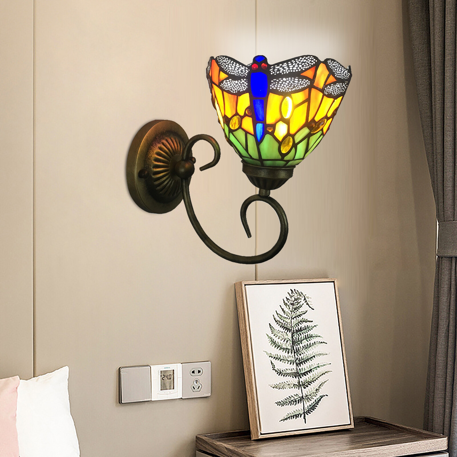Sconce Vintage Baroque Wall Lamp Antique Stained Glass Wall Sconce 60W