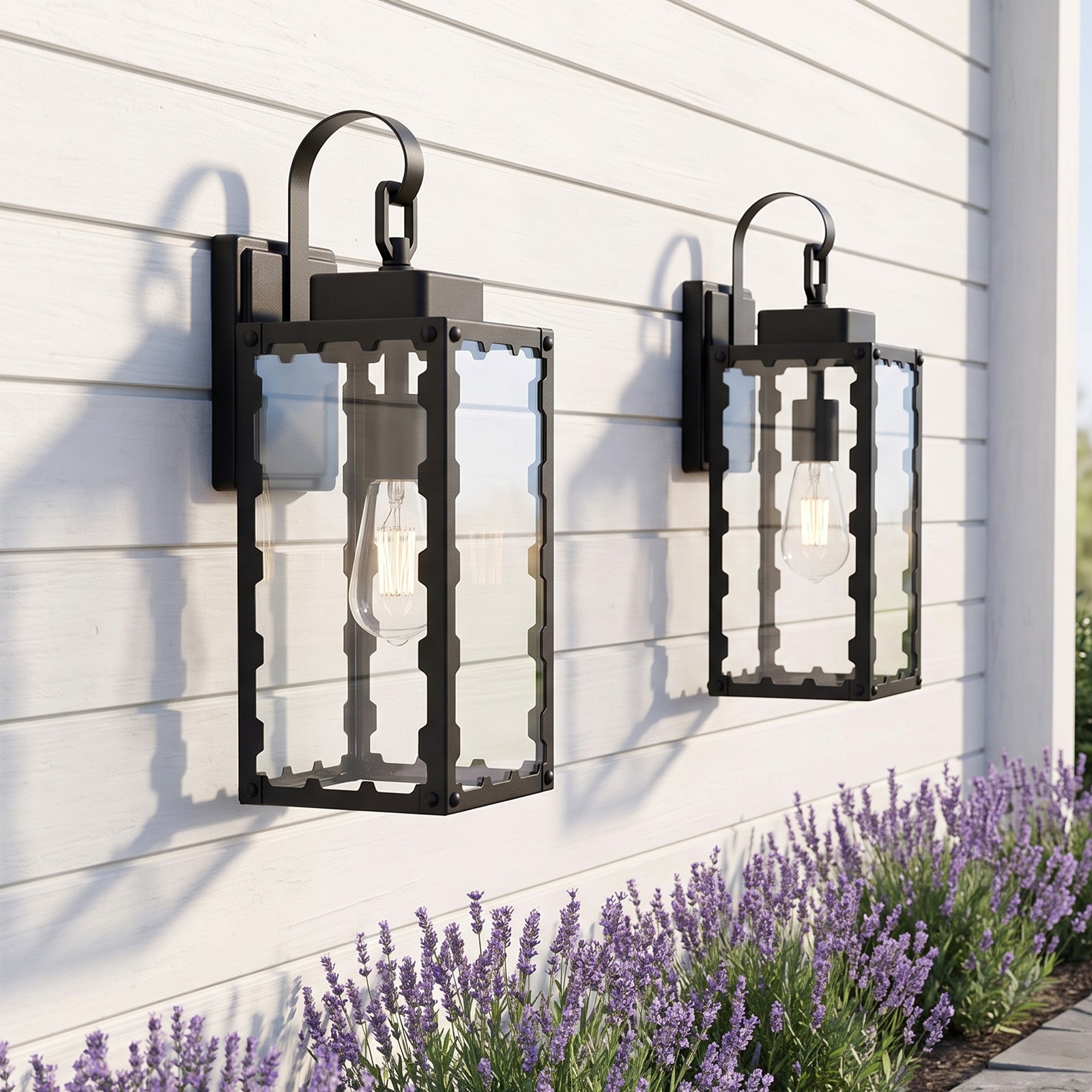 2 Pack 18″ Modern Black Outdoor LED Wall Light Glass Porch Mount Sconce Fixture