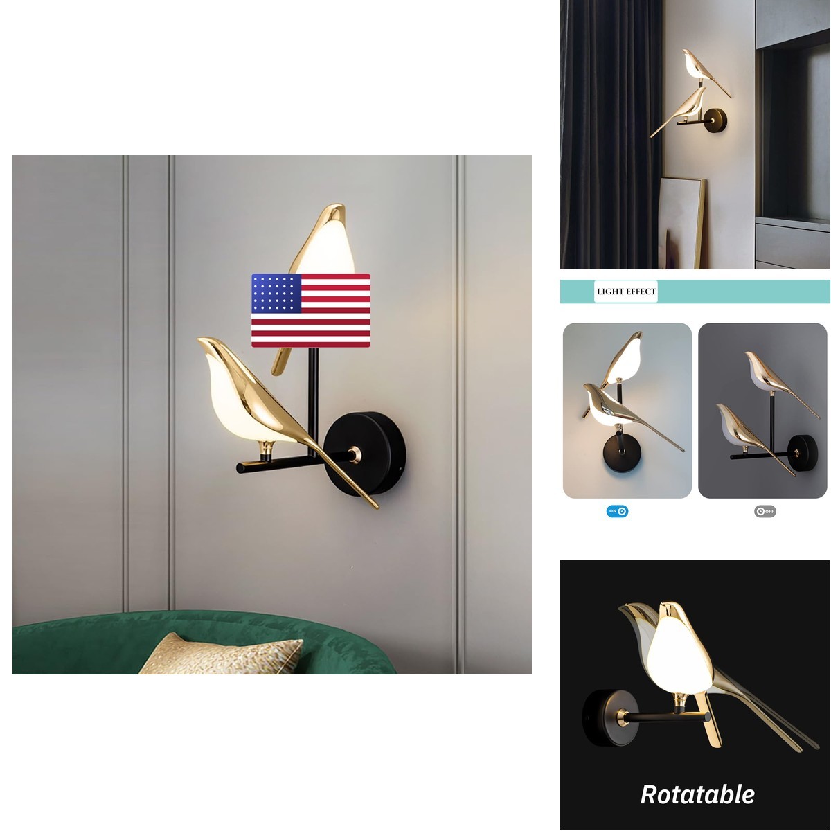 Aeyee Bird Wall Sconce, Fun Wall Light Acrylic Shade, LED Birds Wall Lamp