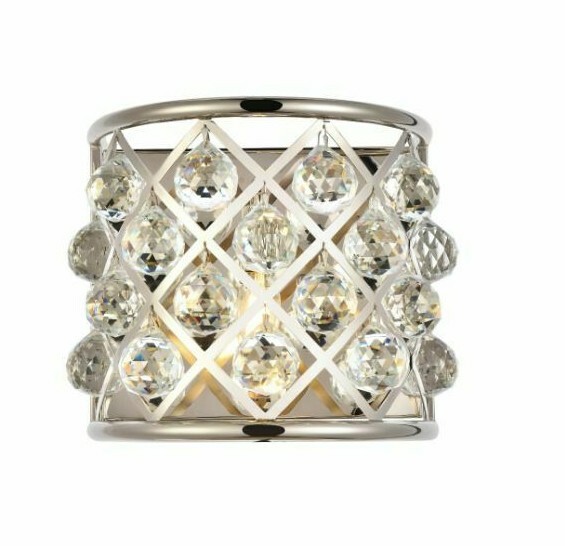 Dining Room or Bathroom Crystal Balls Wall Sconce Light Fixture Polished Nickel