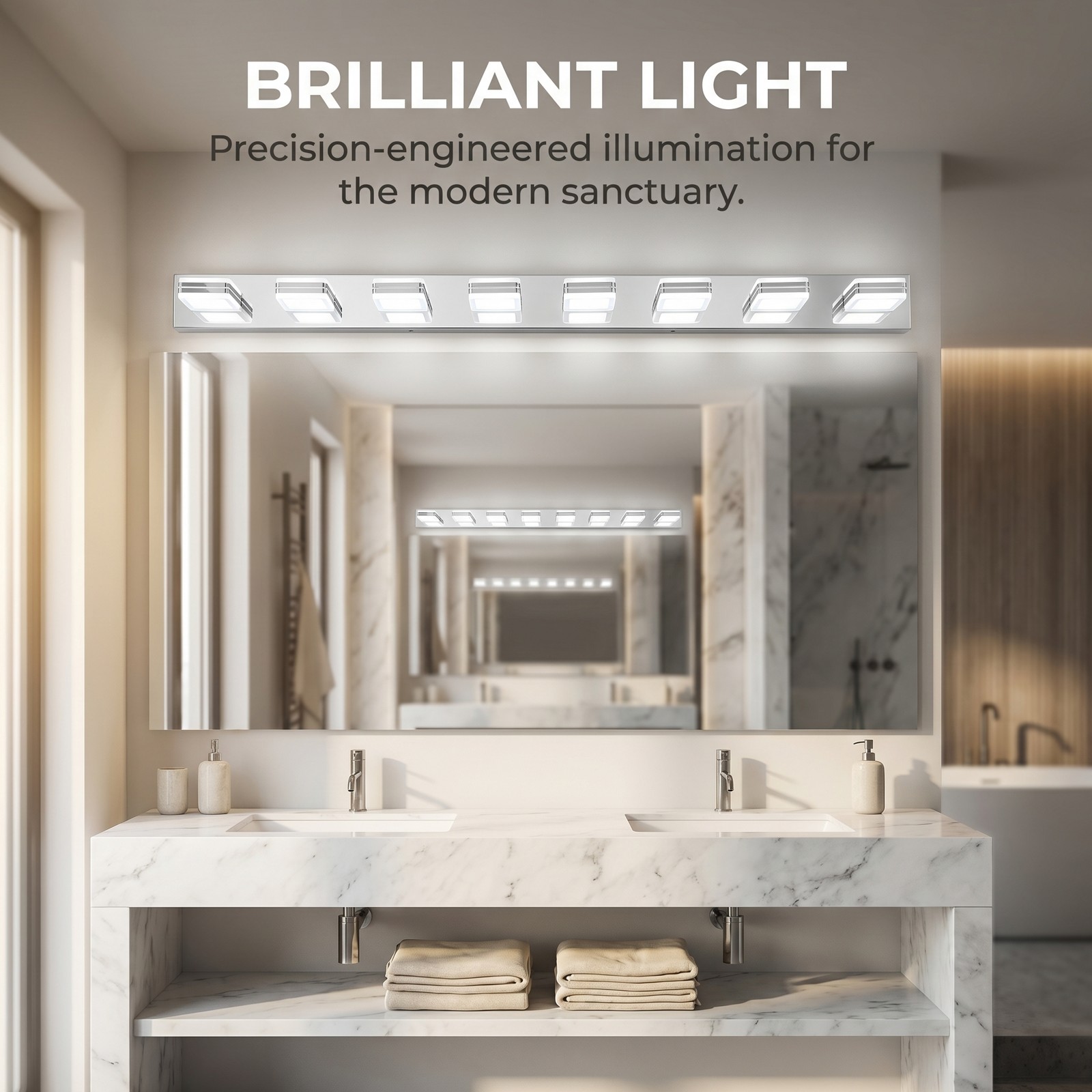 Vanity Light 52 inch Chrome Dimmable LED 8-Lights Wall Fixture Bathroom Mirror