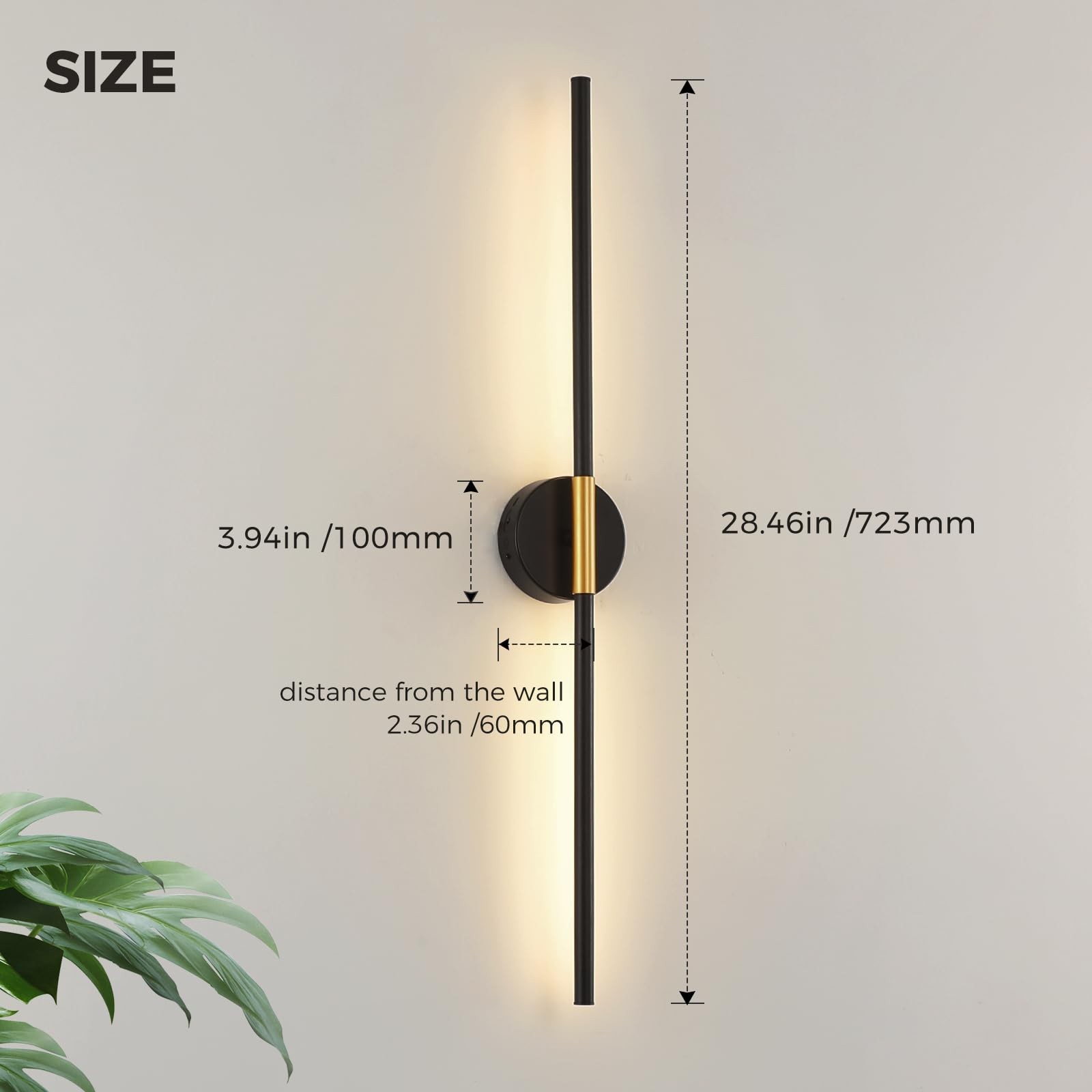 Battery Operated Wall Sconces Set of 2 – Gold & Black LED Wall Light, Dimmabl…