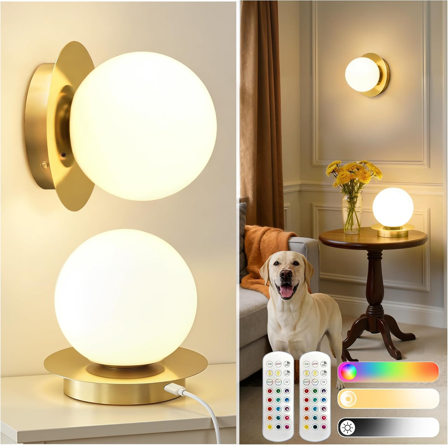 L LOHAS Rechargeable LED Wall Sconce Set of 2 with Remote & 16 RGB Colors
