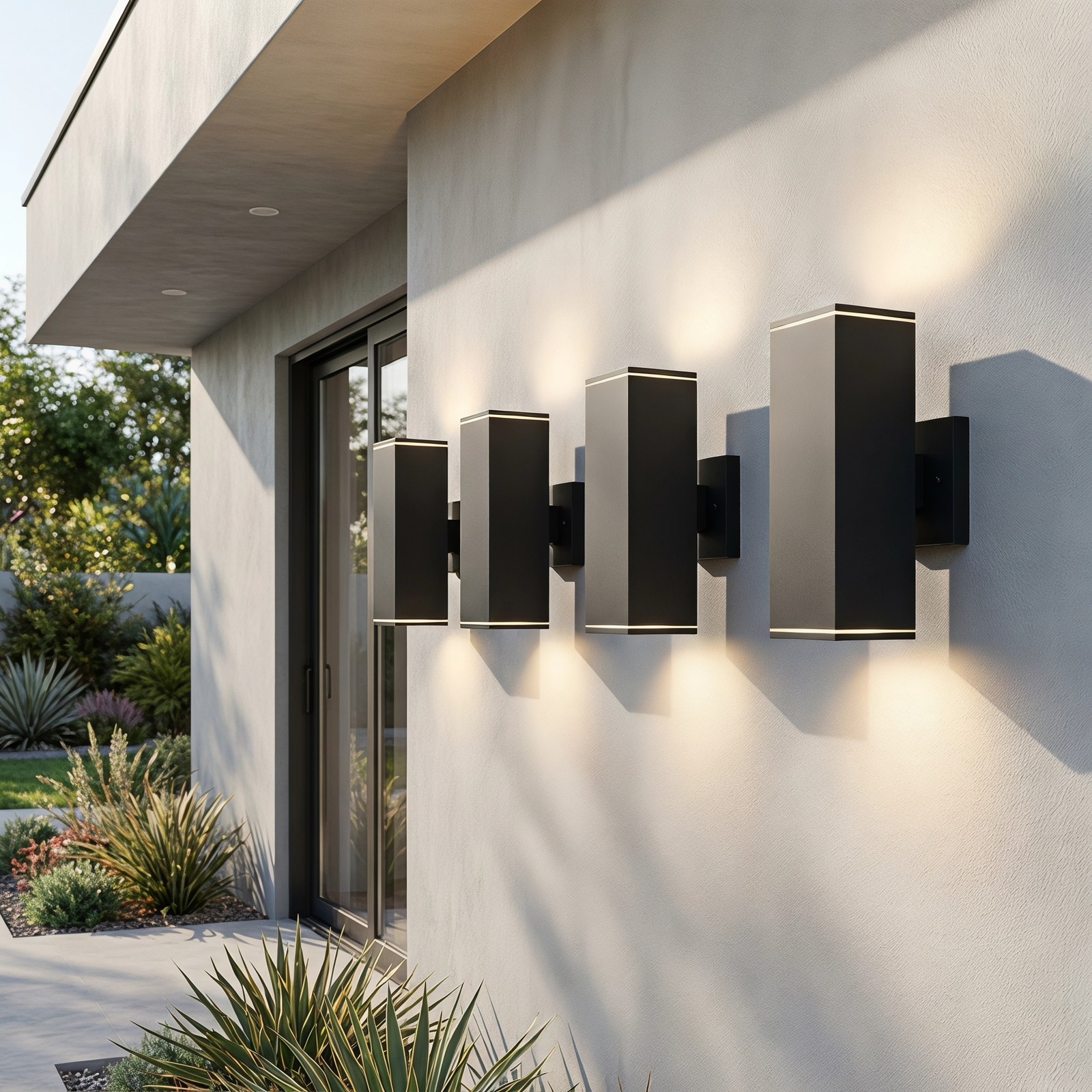 4 Pack 12 inch Porch Black Square Metal Outdoor Wall Light Sconce Mount Fixture
