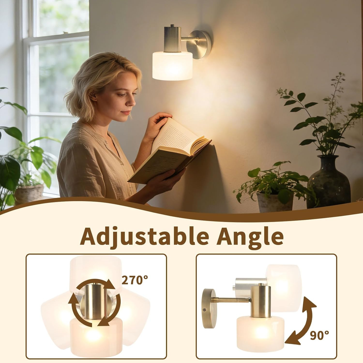 Antique Brass Swivel Wall Sconce with Matte Glass Shade for Warm Indoor Light