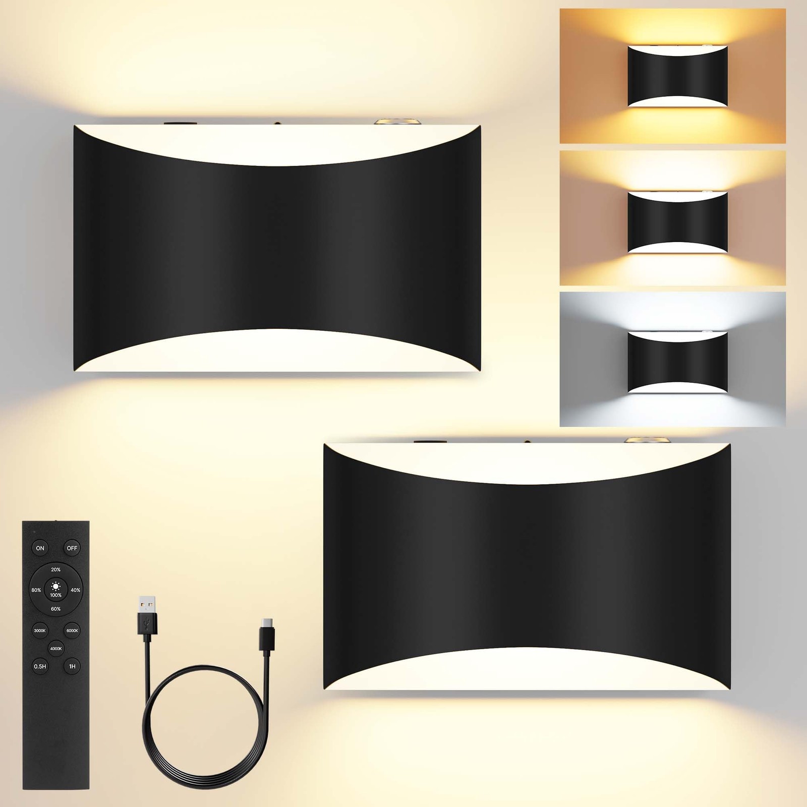 Battery Operated Wall Sconces Set of 2, 8000mAh Rechargeable Remote & Touch C…