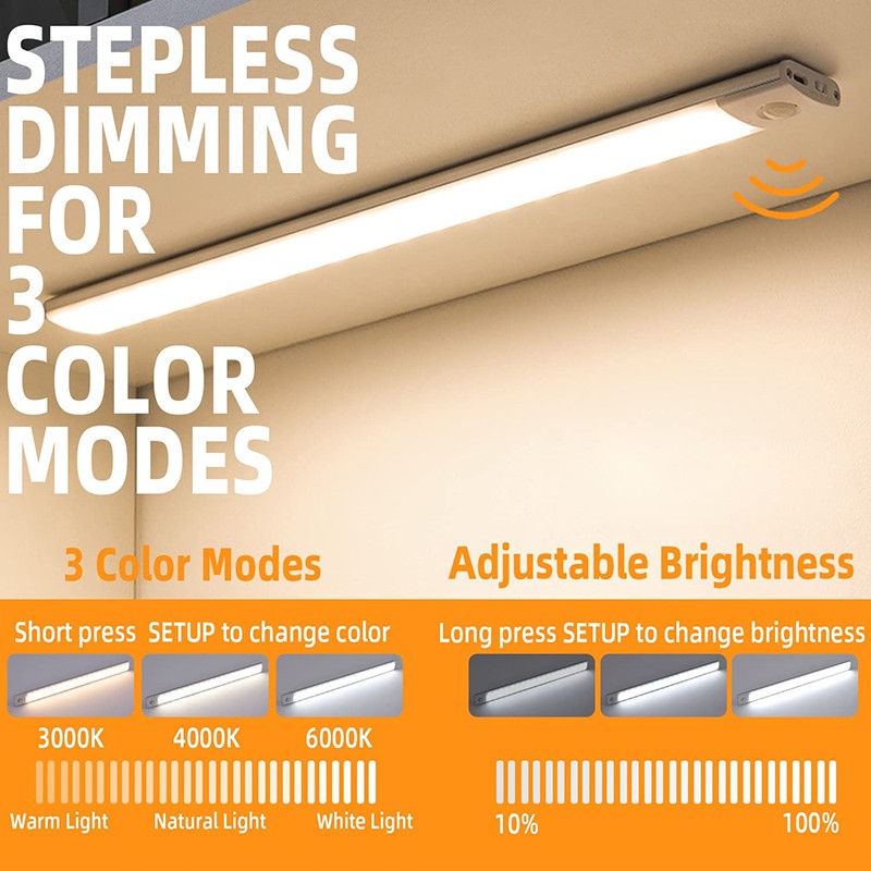 LED Motion Sensor Under Cabinet Closet Light USB Rechargeable Kitchen Strip Lamp