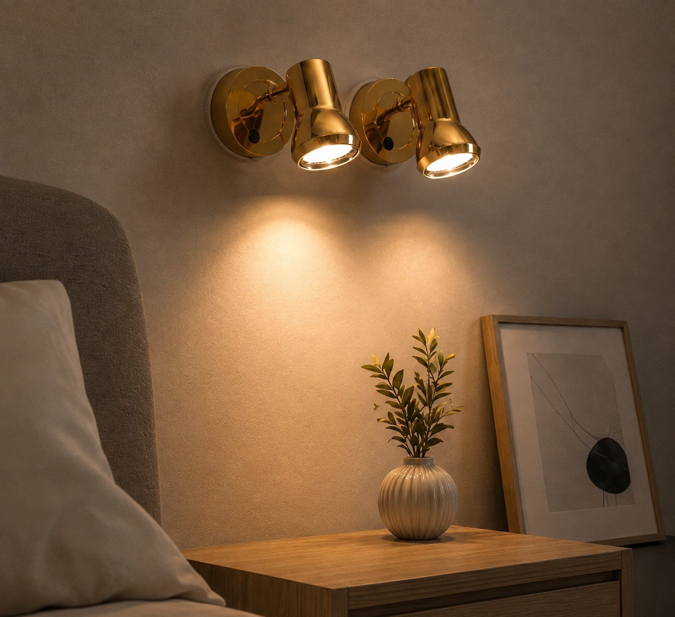 Modern Gold Wall Sconce, Adjustable Spotlight Bedside Lamp, Minimalist Lighting