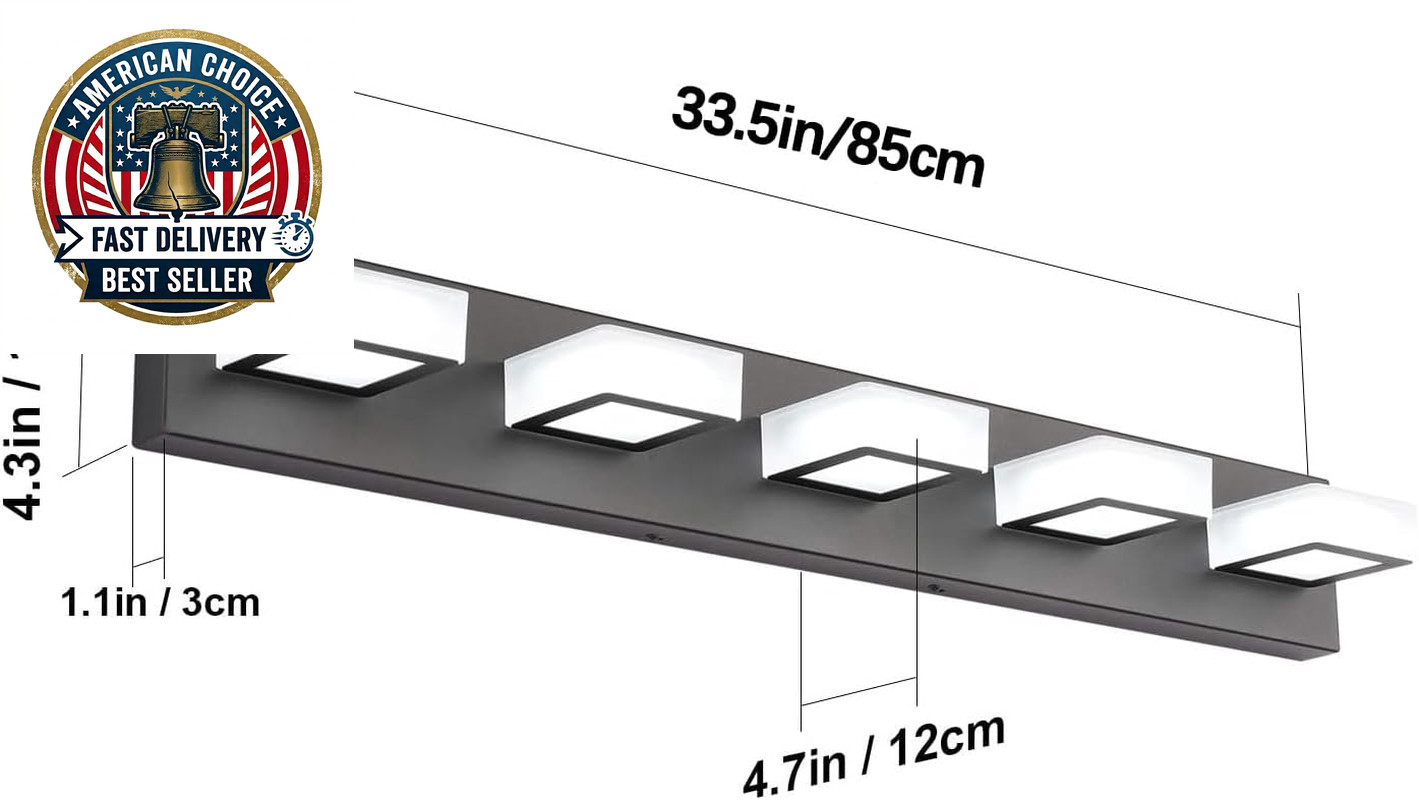 LED Modern Black Vanity Lights 5 Lights Acrylic Matte Black Bathroom Vanity Ligh
