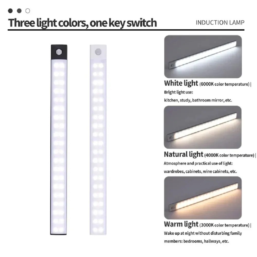 LED Motion Sensor Under Cabinet Closet Light USB Rechargeable Kitchen Lamp Strip