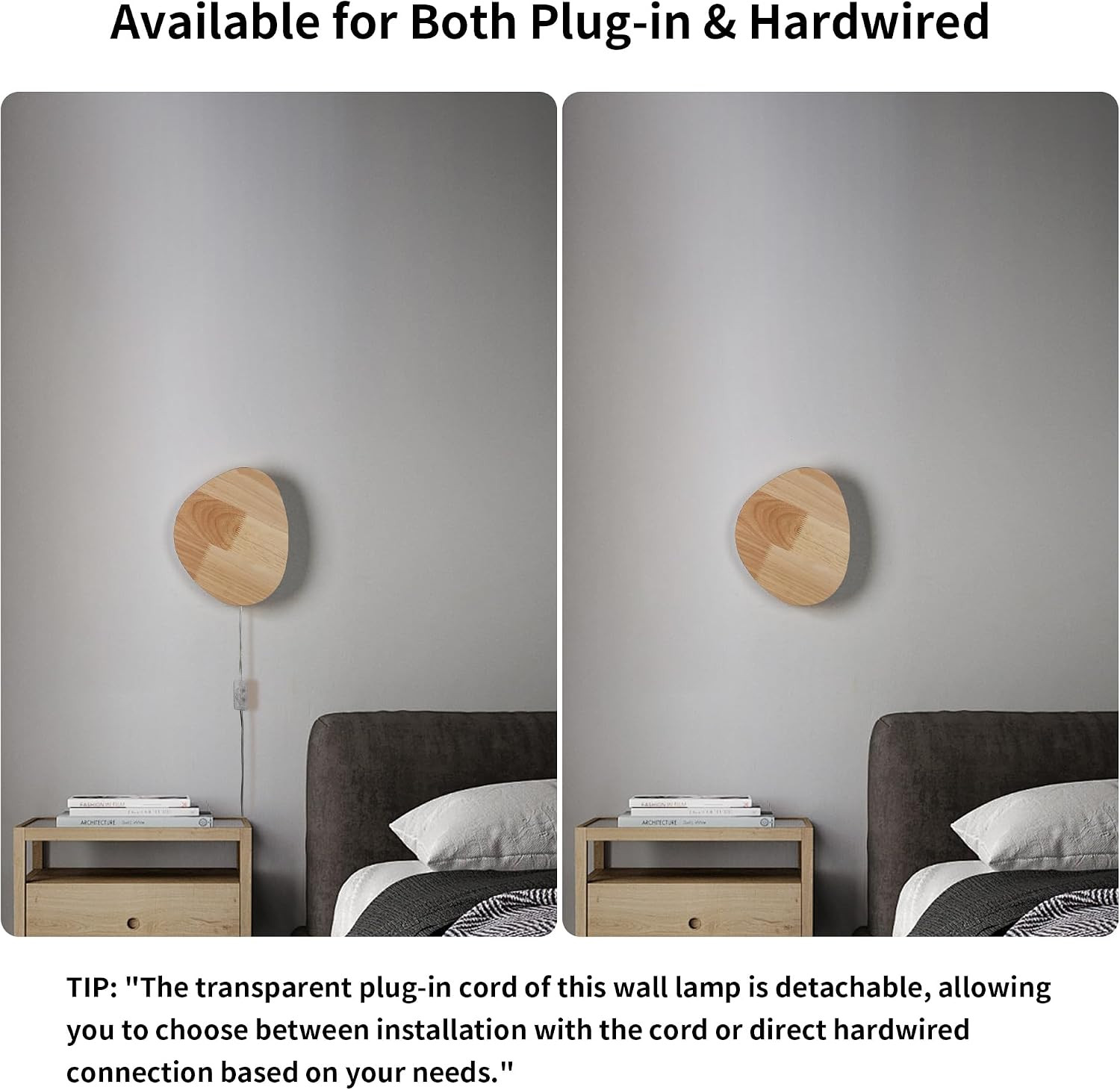 Modern Minimalist 12W LED Wall Sconce, Plug-In or Cordless, Warm White Light