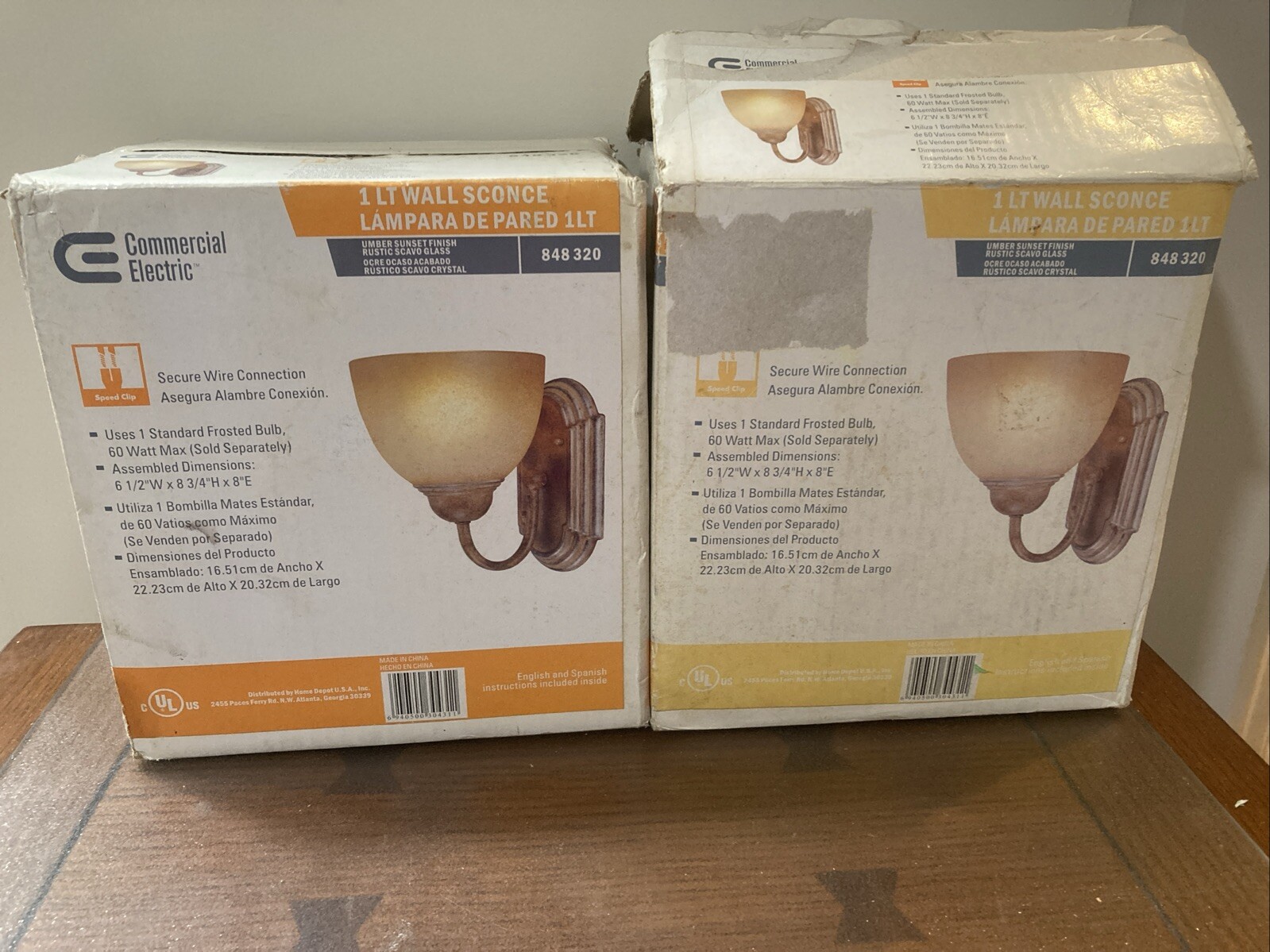 Set of 2 Commercial Electric WALL SCONCE 848 320 Umber Sunset Rustic Scavo Glass